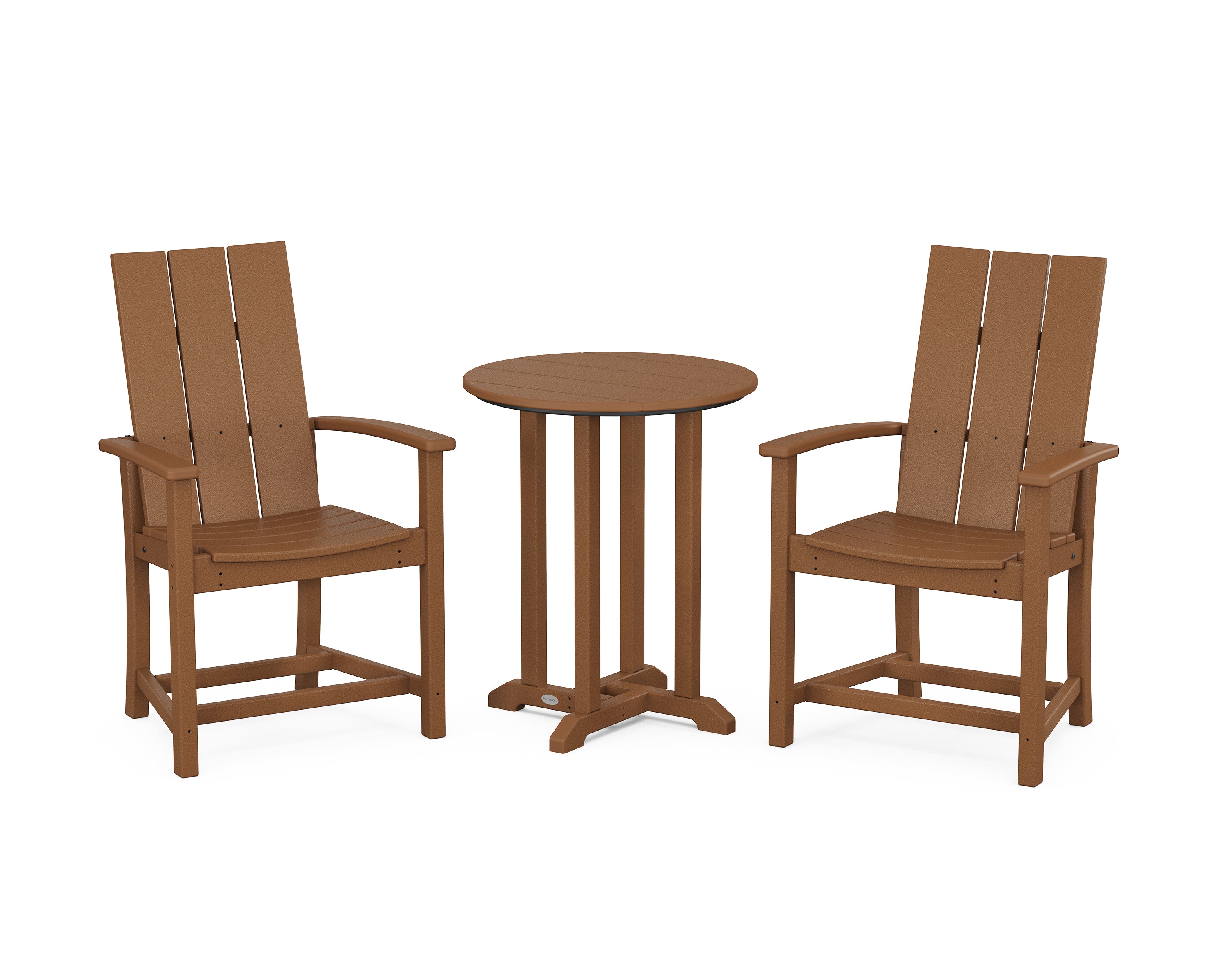 POLYWOOD Modern Adirondack 3-Piece Round Farmhouse Bistro Dining Set in Teak