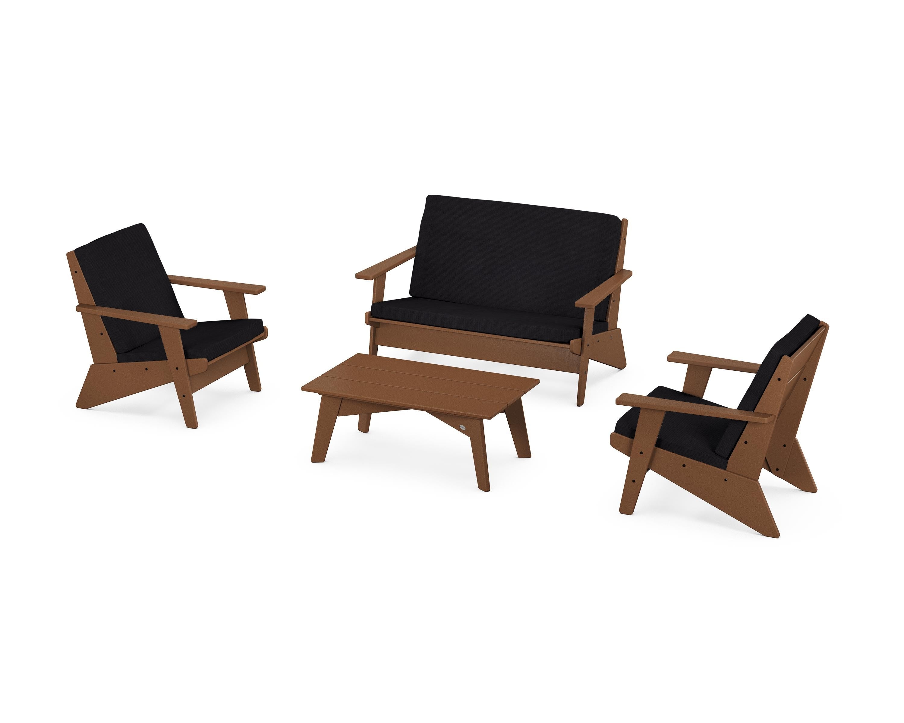 POLYWOOD Riviera Modern Lounge 4-Piece Set in Teak / Midnight Linen