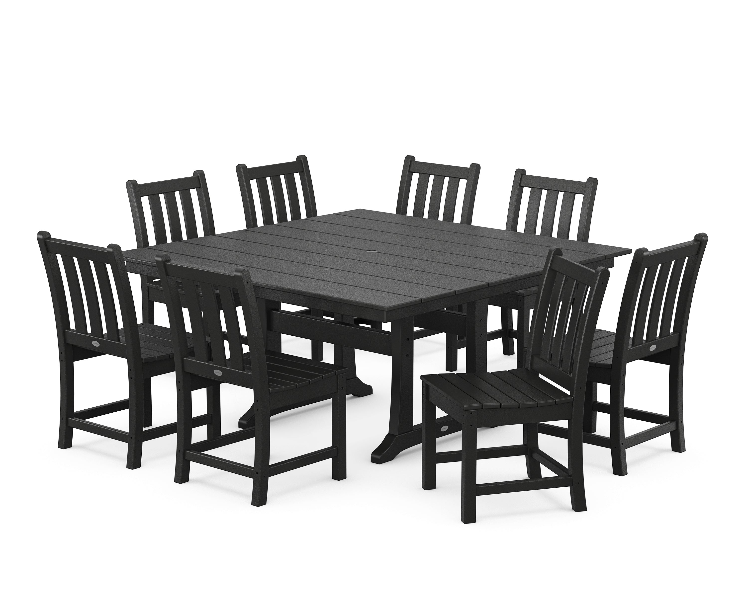 POLYWOOD Traditional Garden 9-Piece Farmhouse Trestle Dining Set in Black
