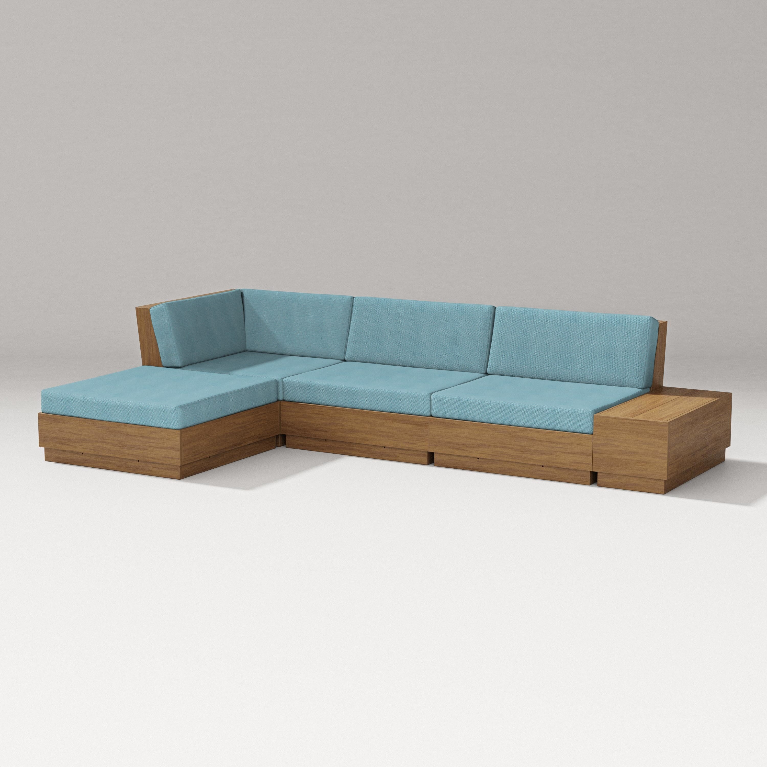 PW Designer Series Elevate Chaise Sectional in Natural / Lattice Sky Blue
