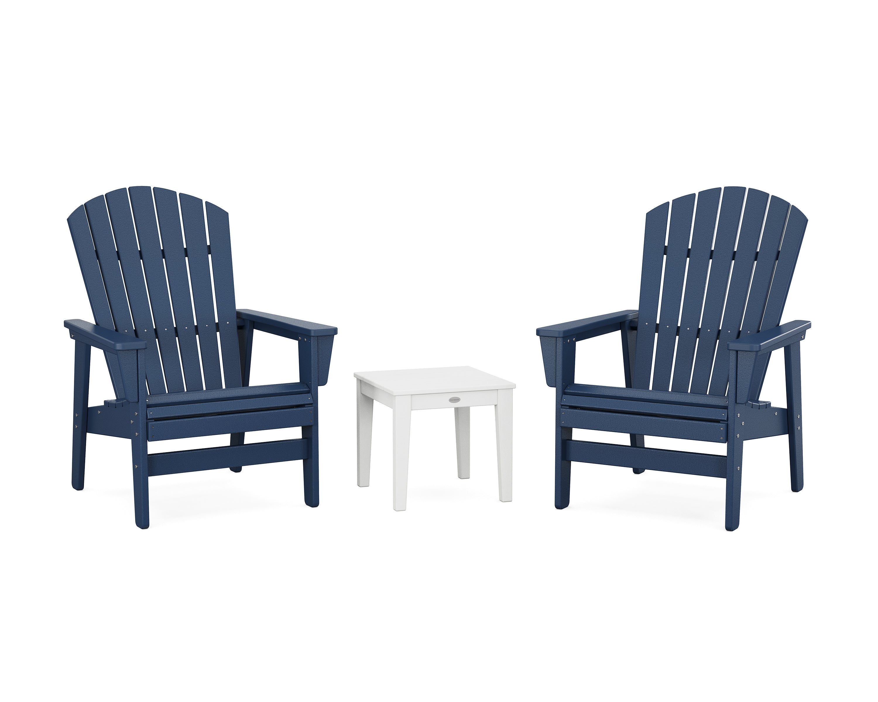 POLYWOOD 3-Piece Nautical Grand Upright Adirondack Set in Navy / White
