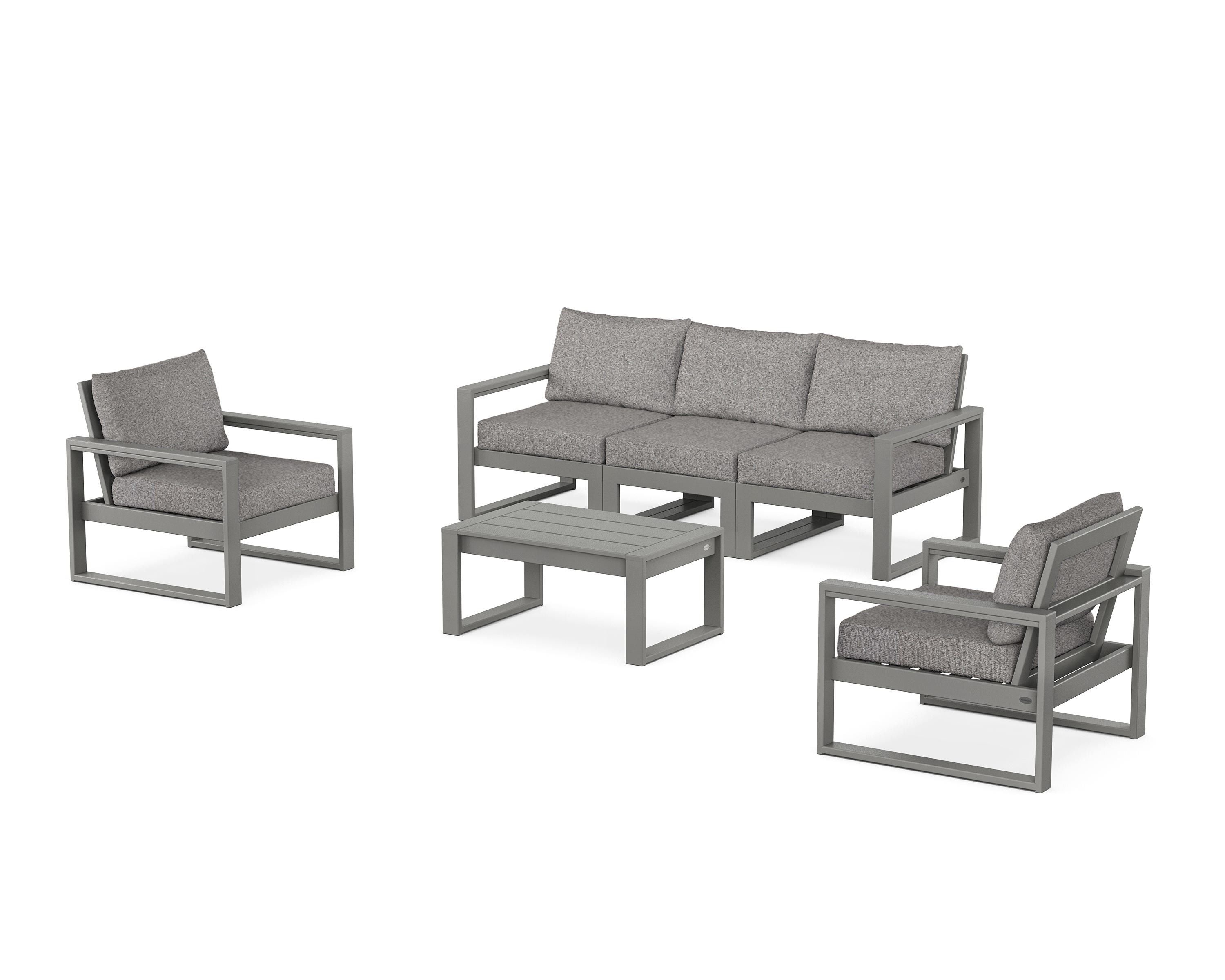 POLYWOOD EDGE Sectional 4-Piece Deep Seating Set with Sofa in Slate Grey / Grey Mist