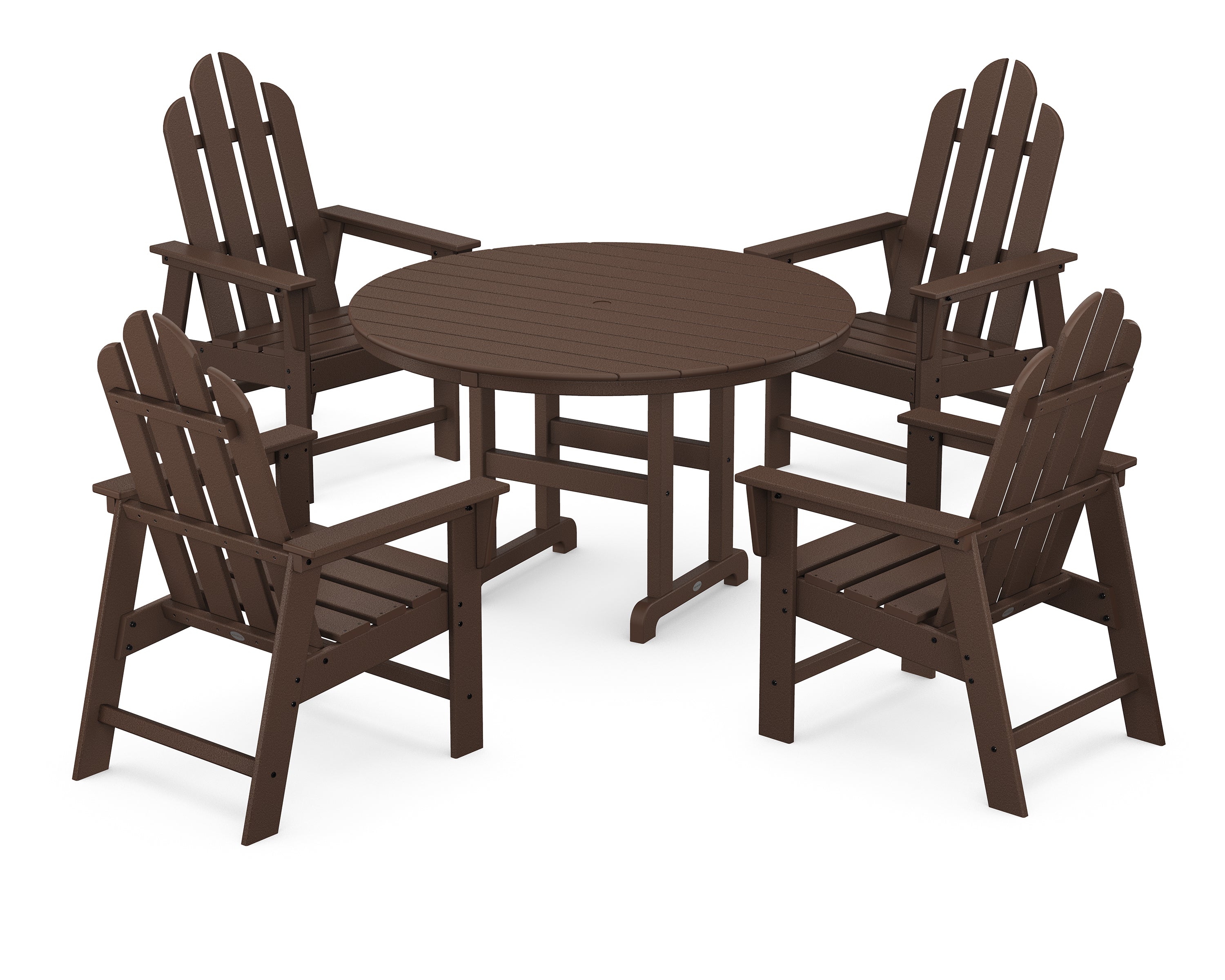 POLYWOOD® Long Island 5-Piece Round Farmhouse Dining Set in Mahogany