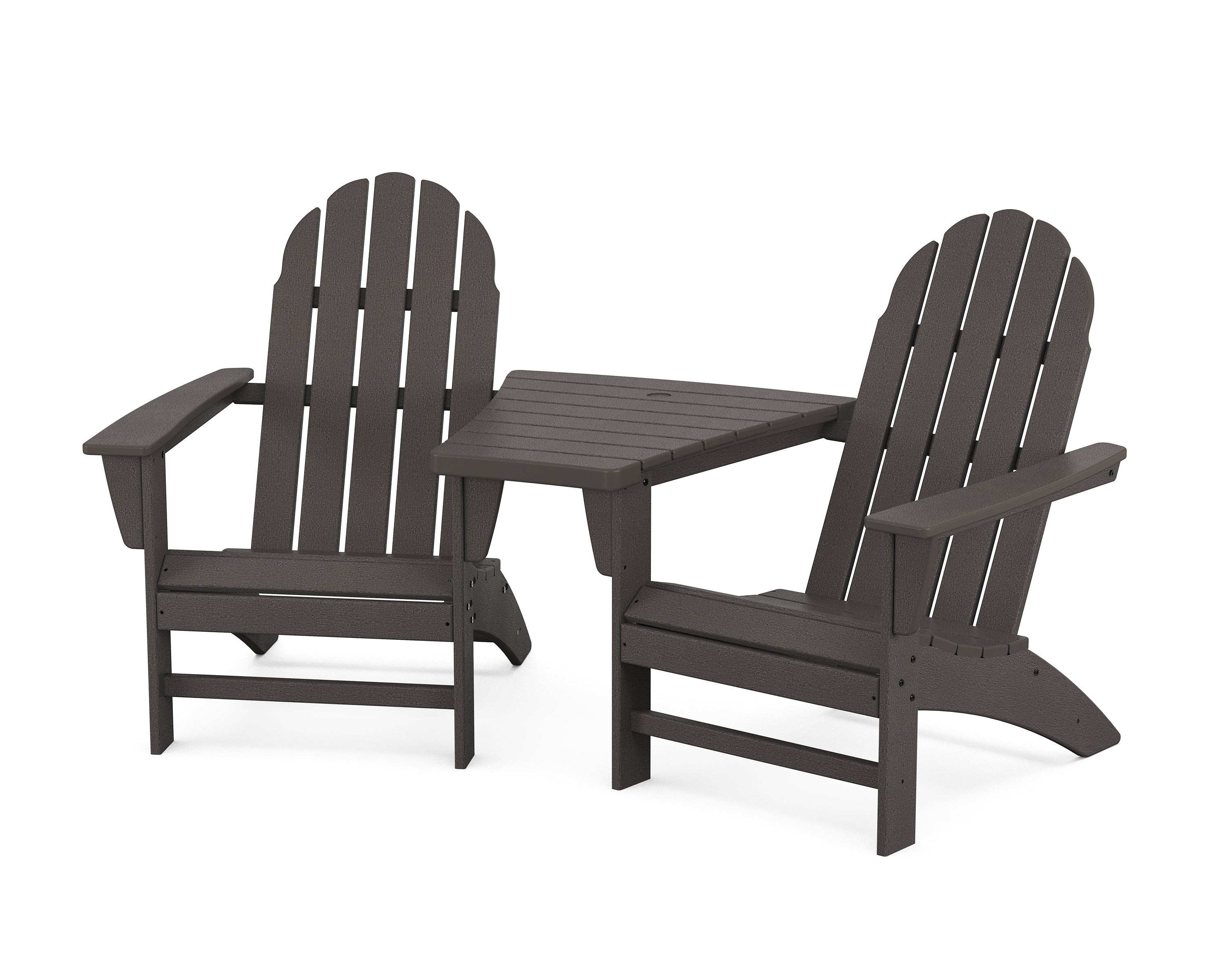POLYWOOD® Vineyard 3-Piece Adirondack Set with Angled Connecting Table in Vintage Coffee