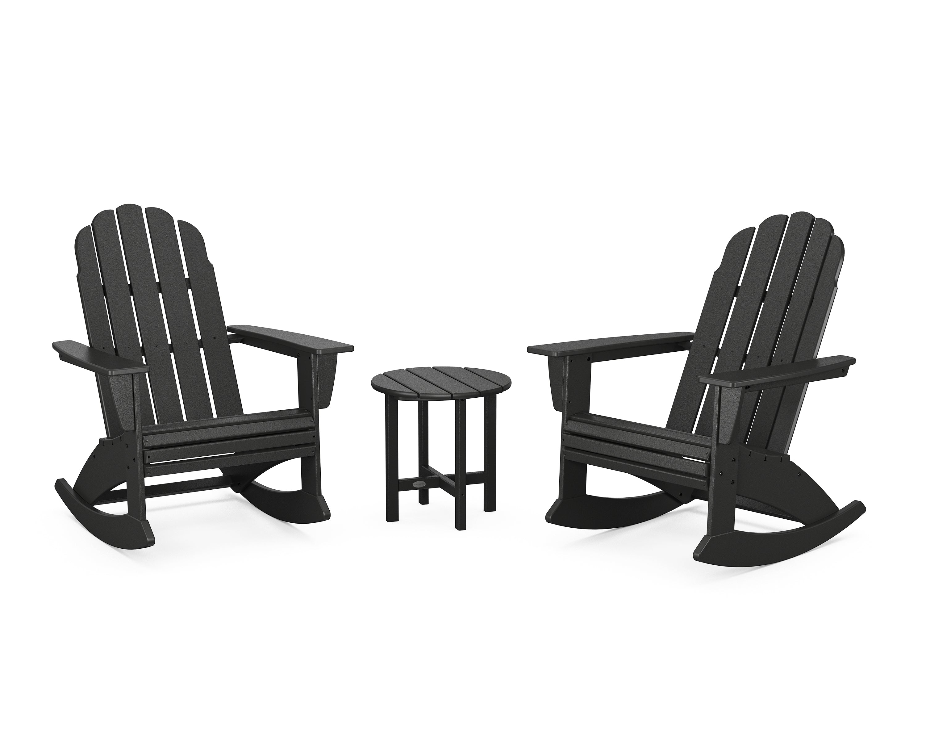 POLYWOOD Vineyard Curveback 3-Piece Adirondack Rocking Chair Set in Black