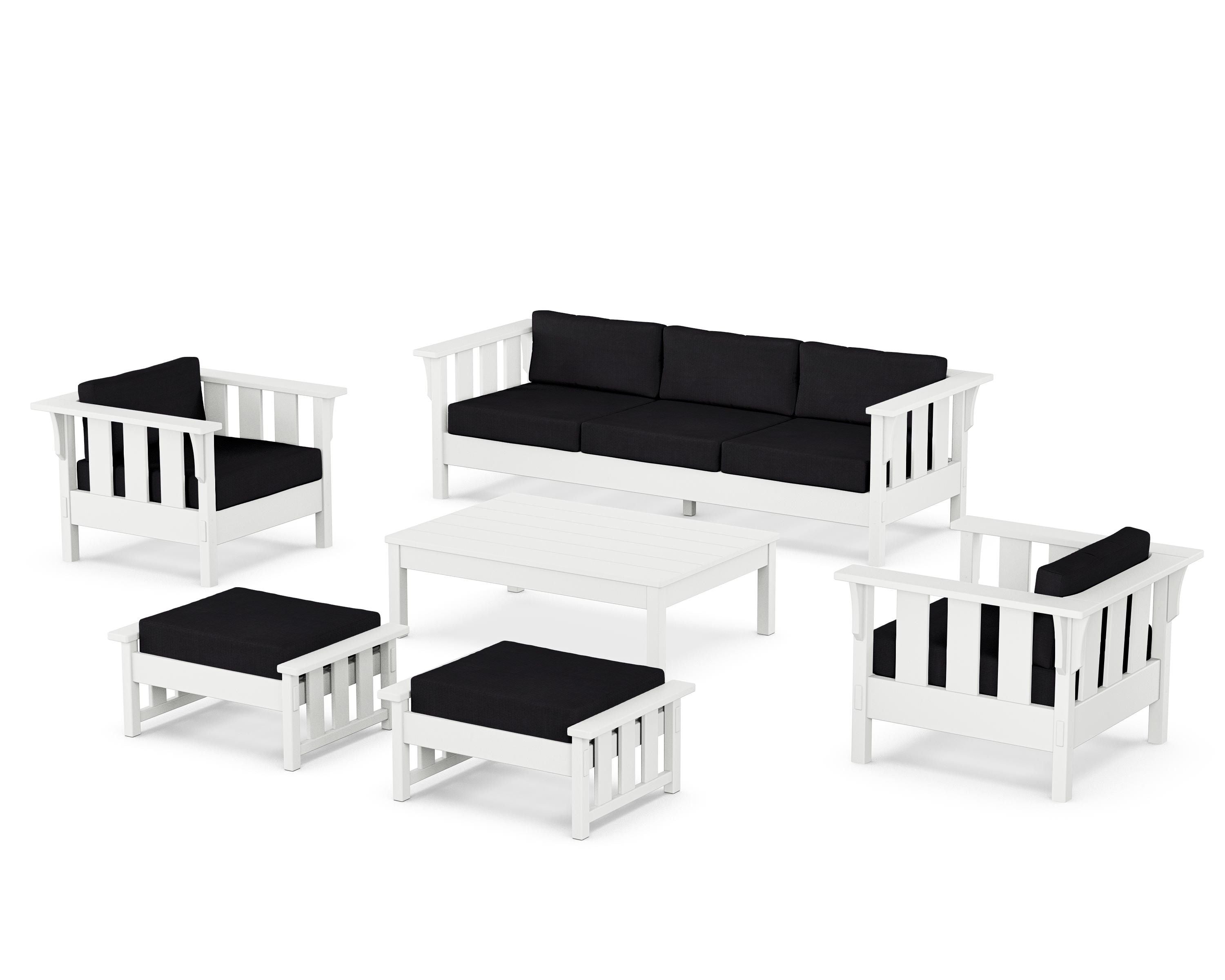 Martha Stewart by POLYWOOD Acadia 6-Piece Lounge Sofa Set in White / Midnight Linen