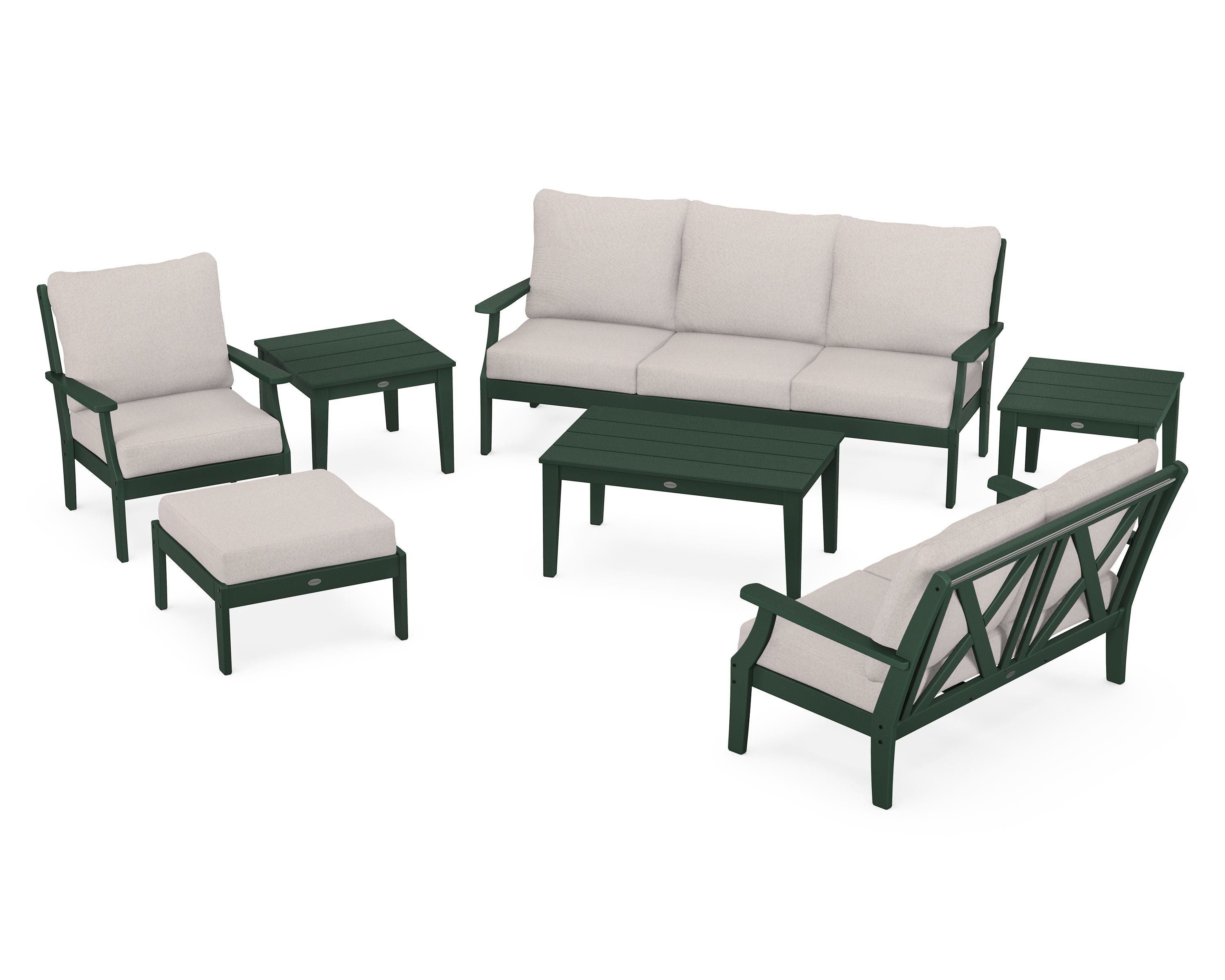 POLYWOOD Braxton 7-Piece Deep Seating Set in Green / Dune Burlap