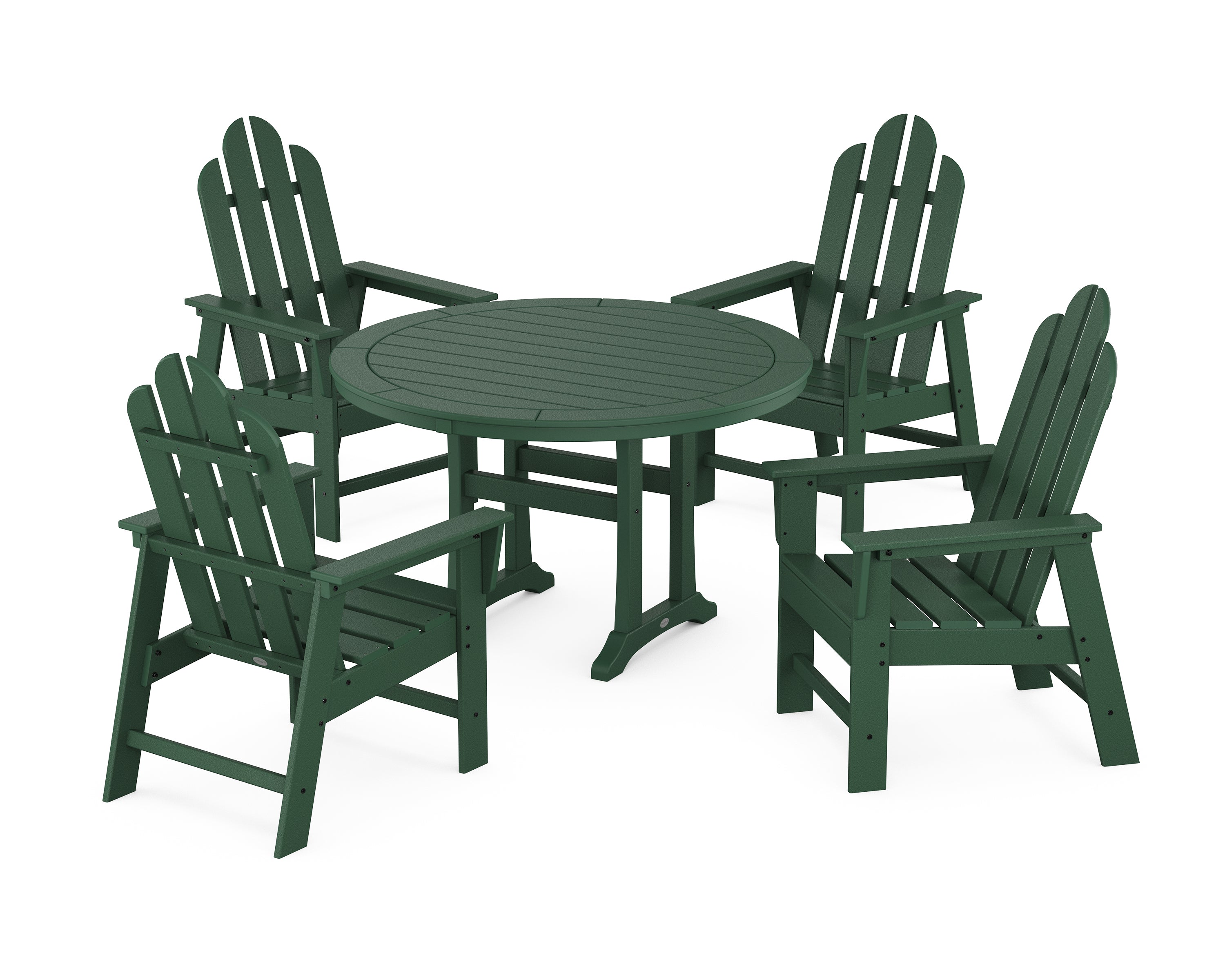 POLYWOOD® Long Island 5-Piece Round Dining Set with Trestle Legs in Green