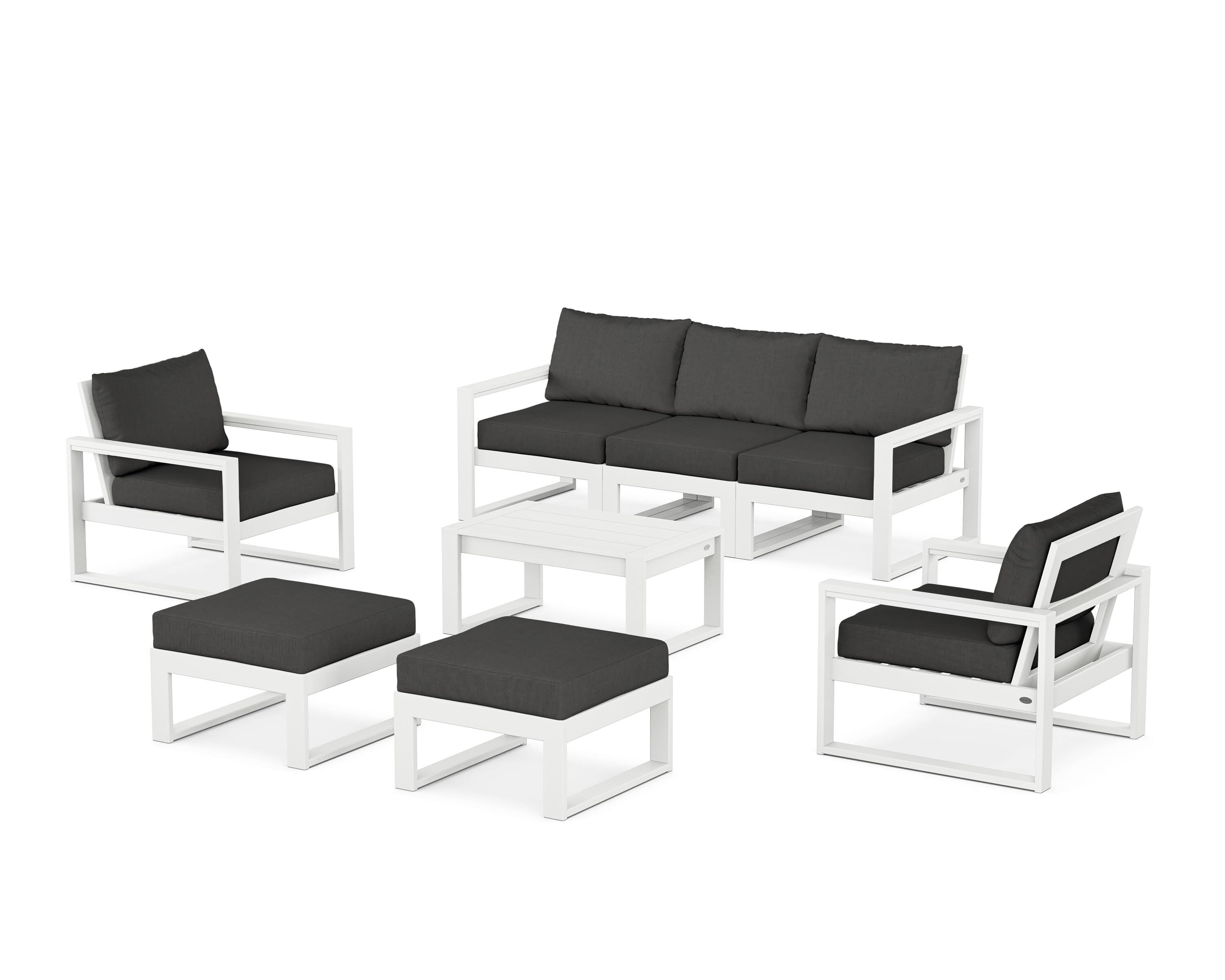 POLYWOOD EDGE Sectional 8-Piece Lounge Sofa Set in White / Spectrum Carbon