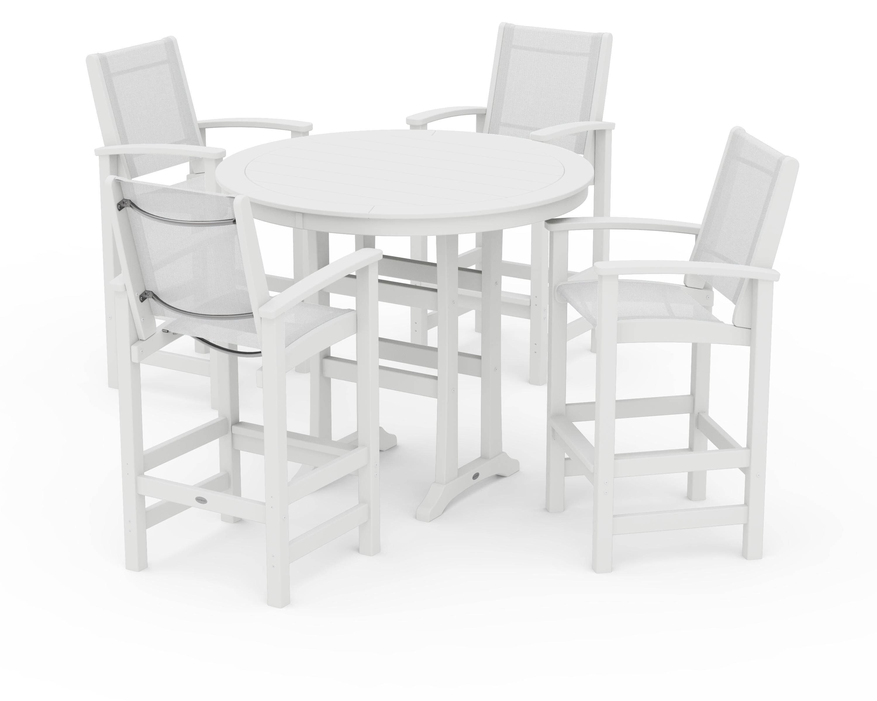 POLYWOOD Coastal 5-Piece Nautical Trestle Bar Set in White / White Sling