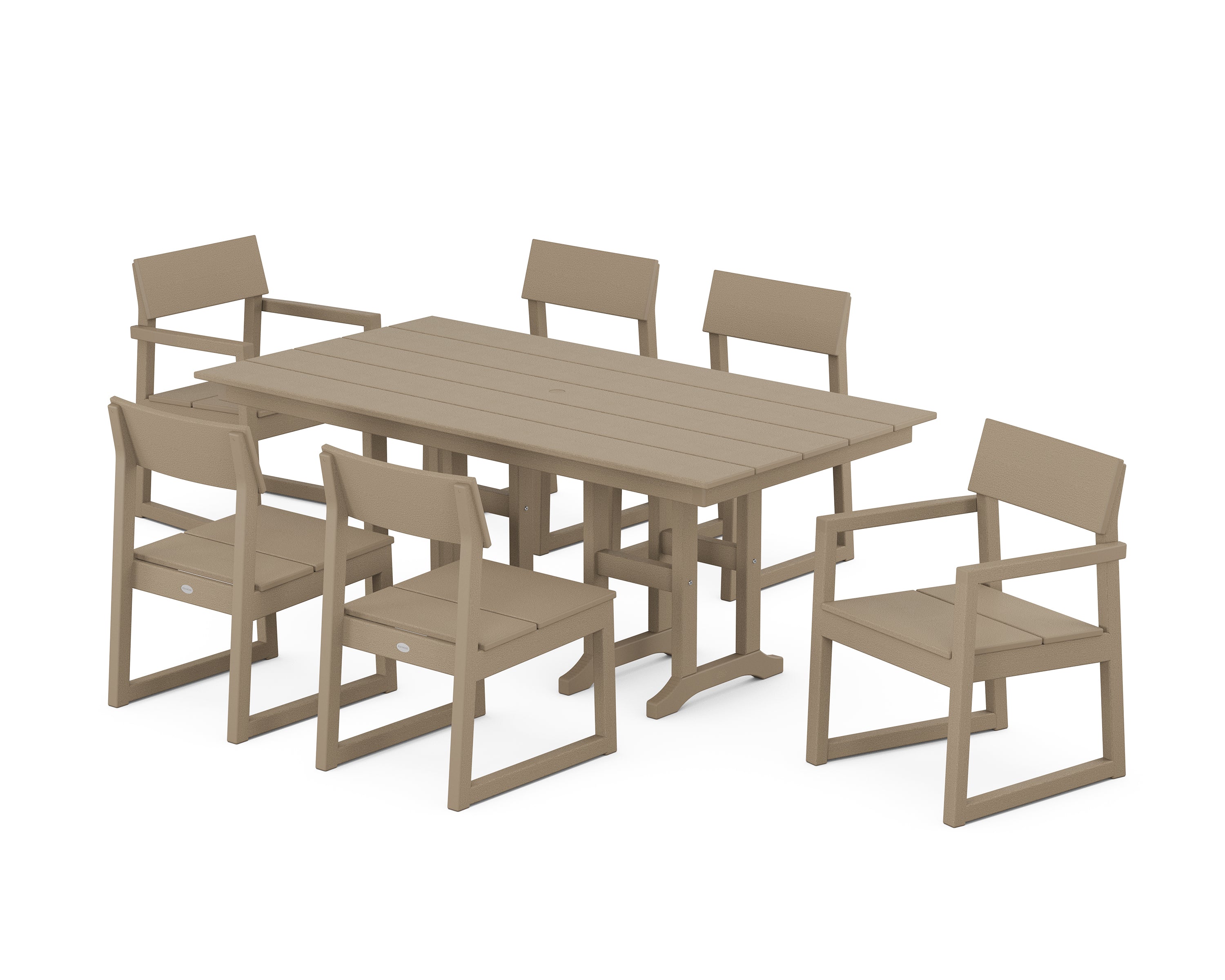 POLYWOOD® EDGE 7-Piece Farmhouse Dining Set in Vintage Sahara