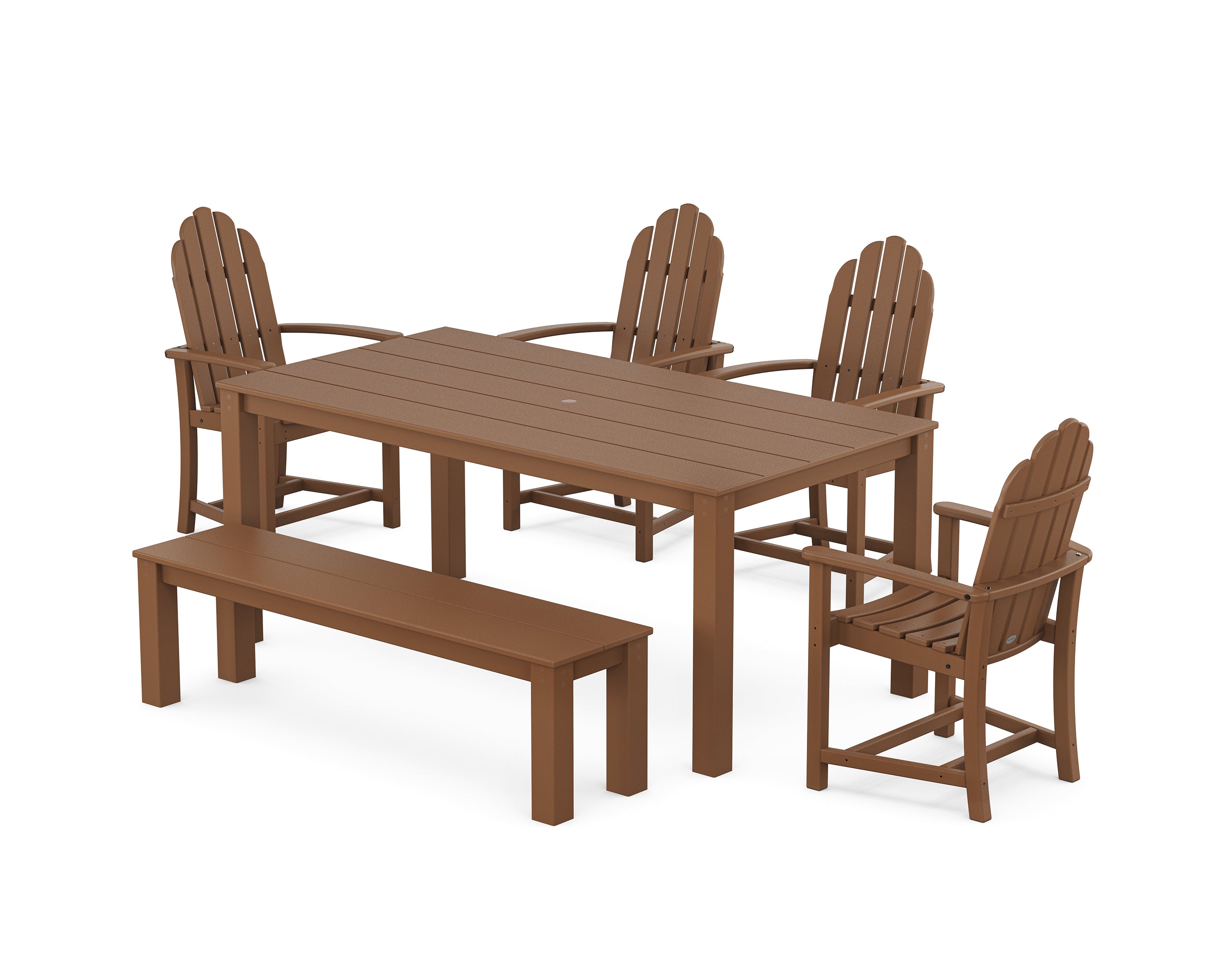 POLYWOOD Classic Adirondack 6-Piece Parsons Dining Set with Bench in Teak