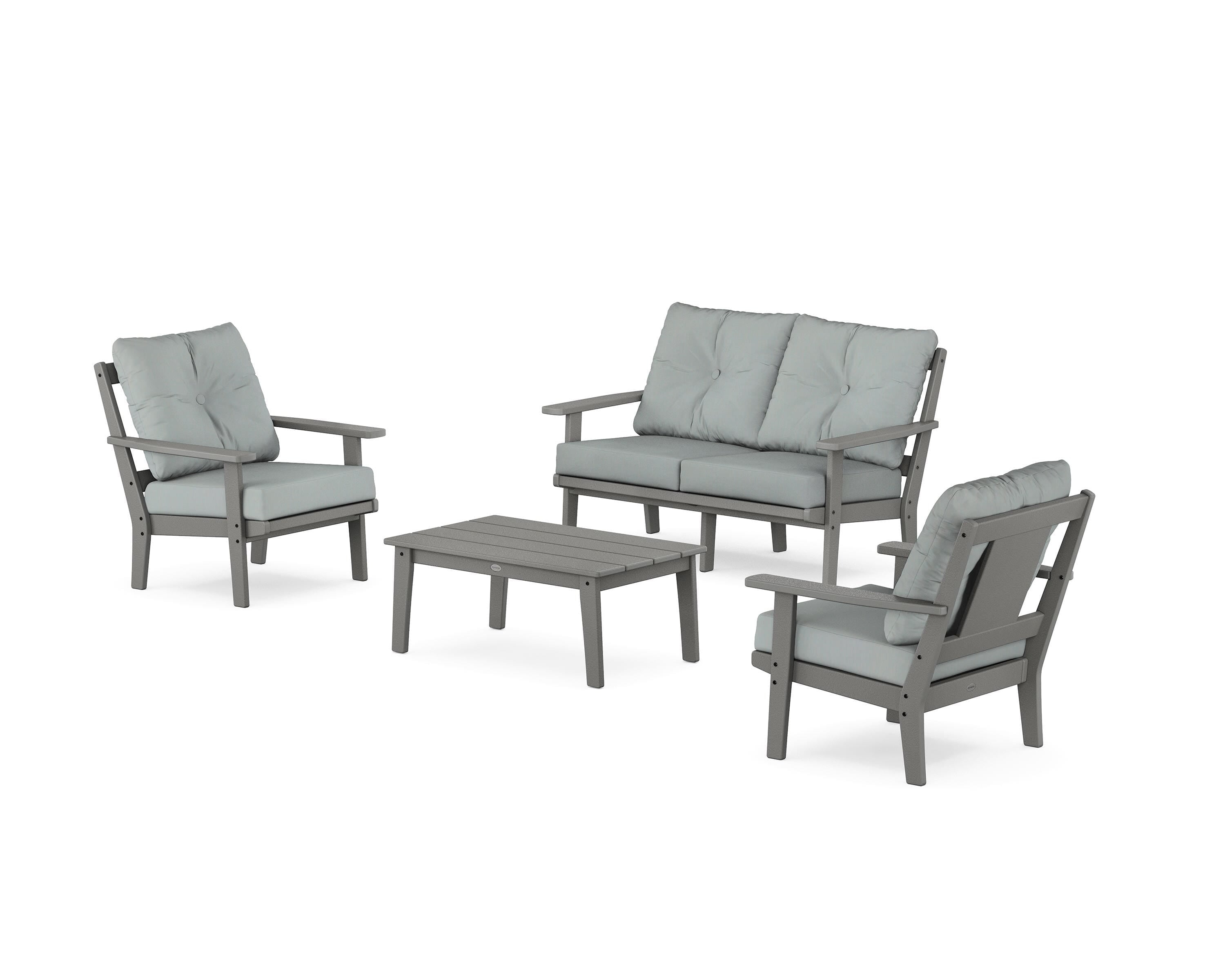 POLYWOOD Prairie 4-Piece Deep Seating Set with Loveseat in Slate Grey / Spa
