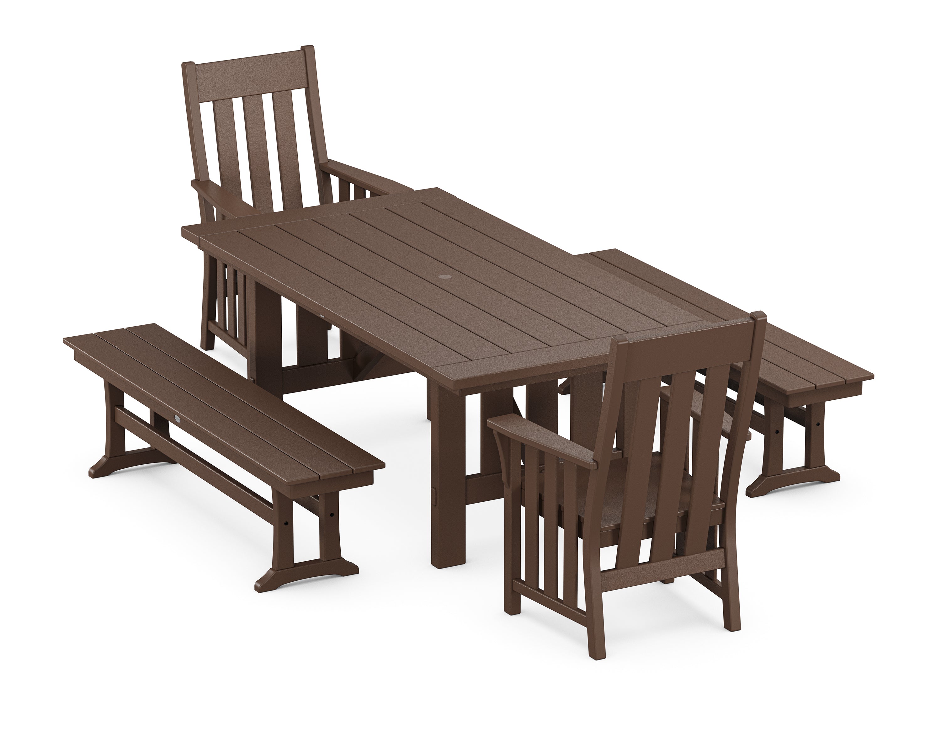 Martha Stewart by POLYWOOD Acadia 5-Piece Dining Set with Benches in Mahogany