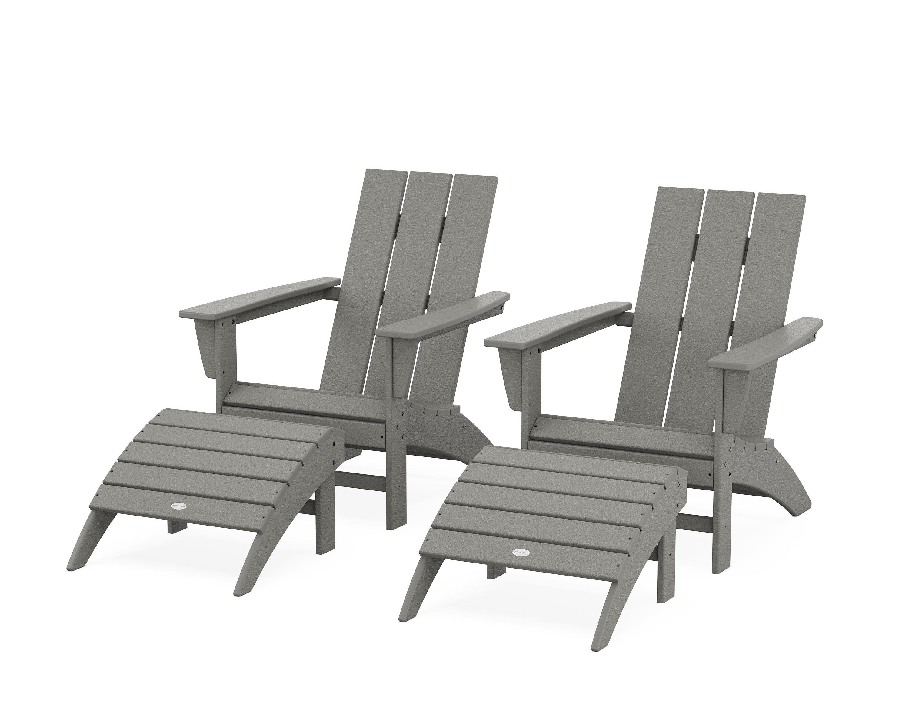 POLYWOOD® Modern Adirondack Chair 4-Piece Set with Ottomans in Slate Grey