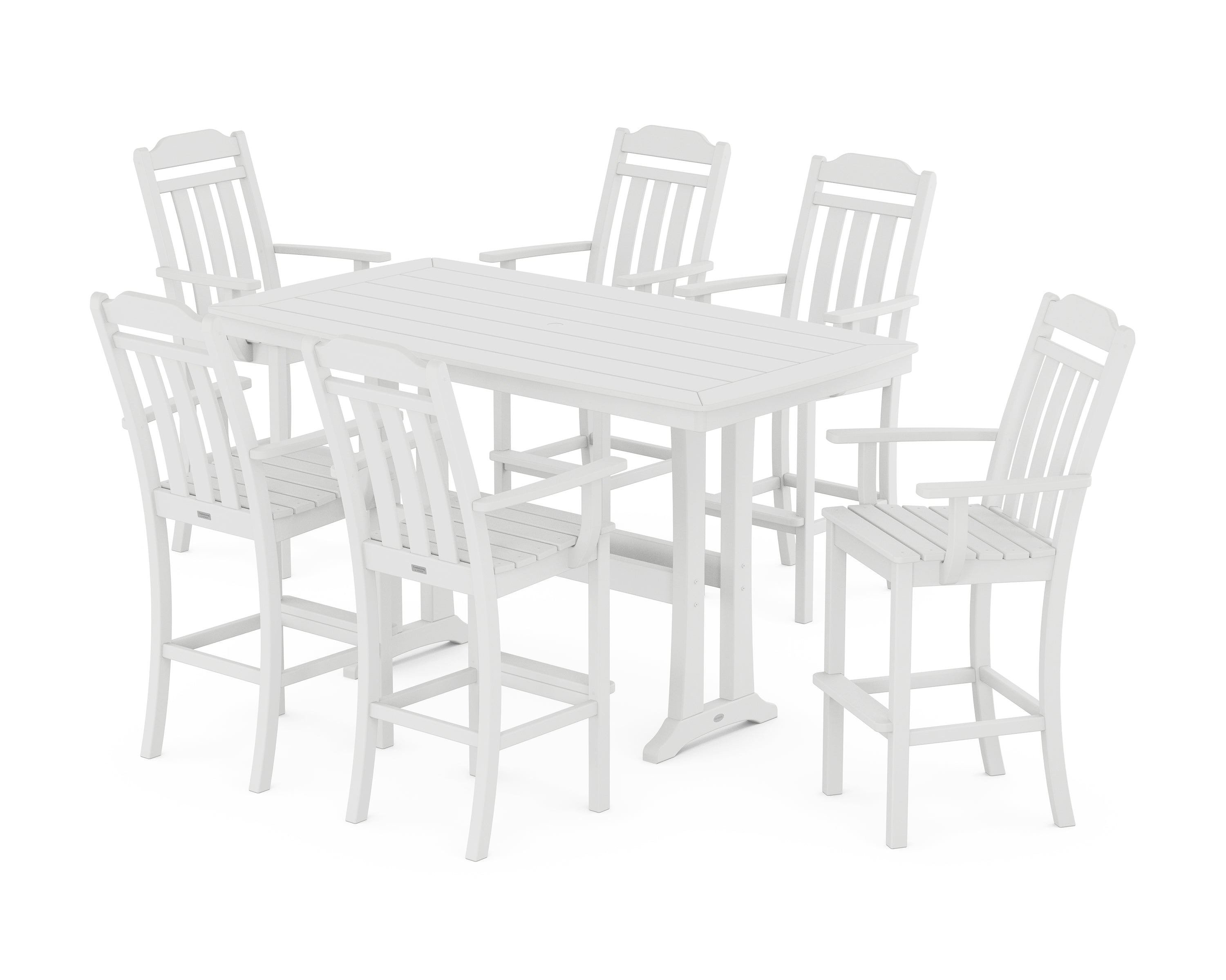 POLYWOOD Country Living Arm Chair 7-Piece Bar Set with Trestle Legs in White
