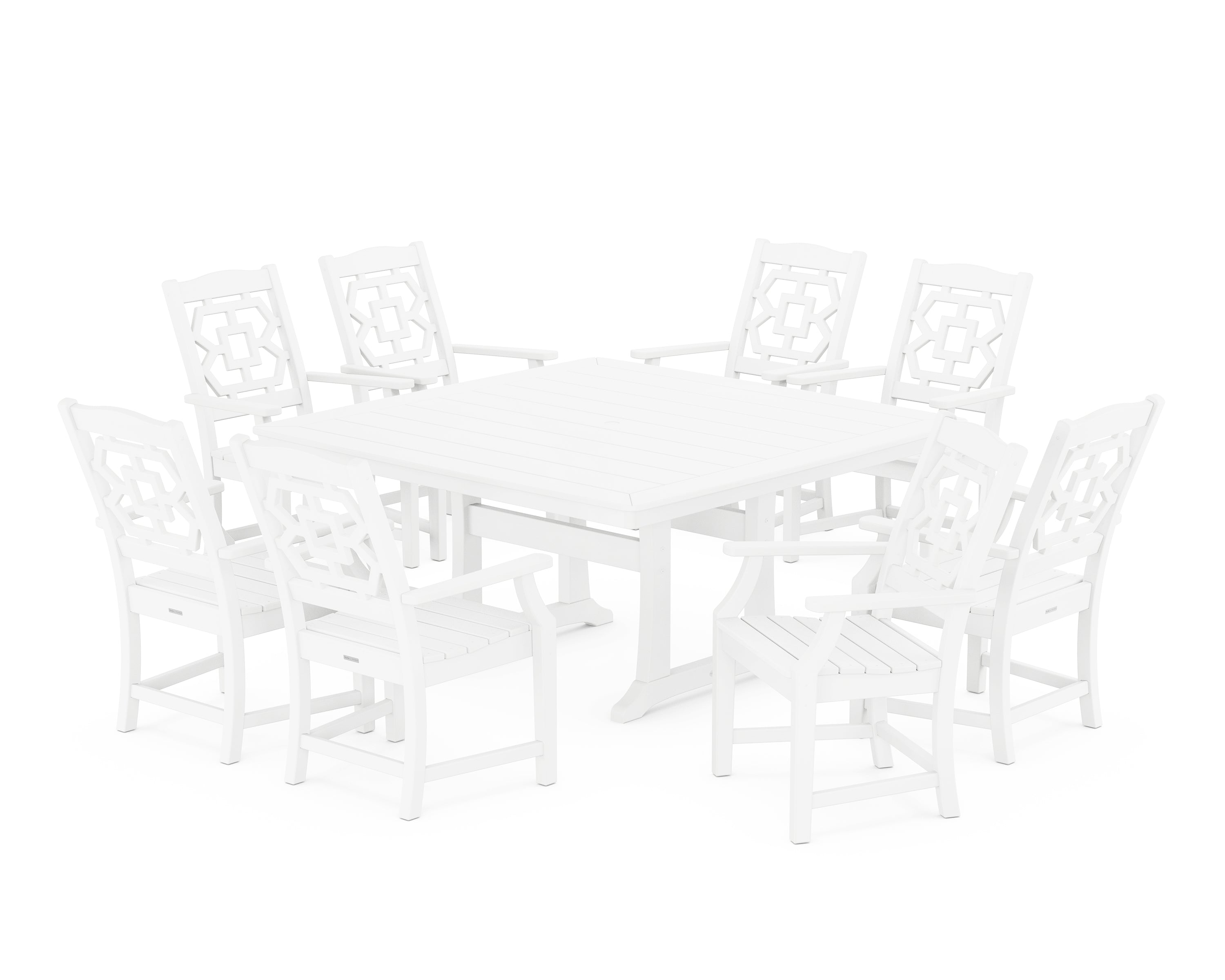 Martha Stewart by POLYWOOD Chinoiserie 9-Piece Square Dining Set with Trestle Legs in White