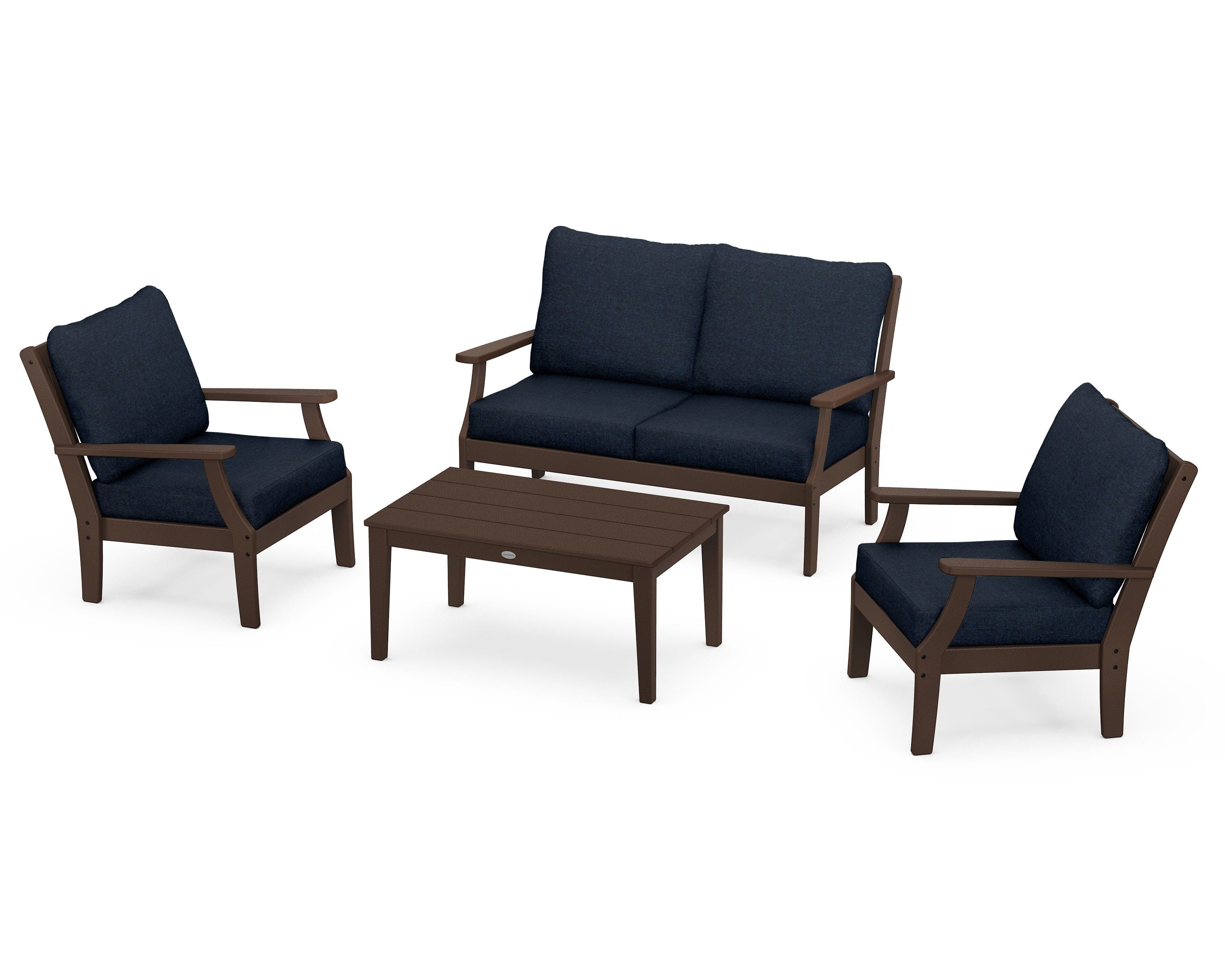 POLYWOOD Braxton 4-Piece Deep Seating Chair Set in Mahogany / Marine Indigo