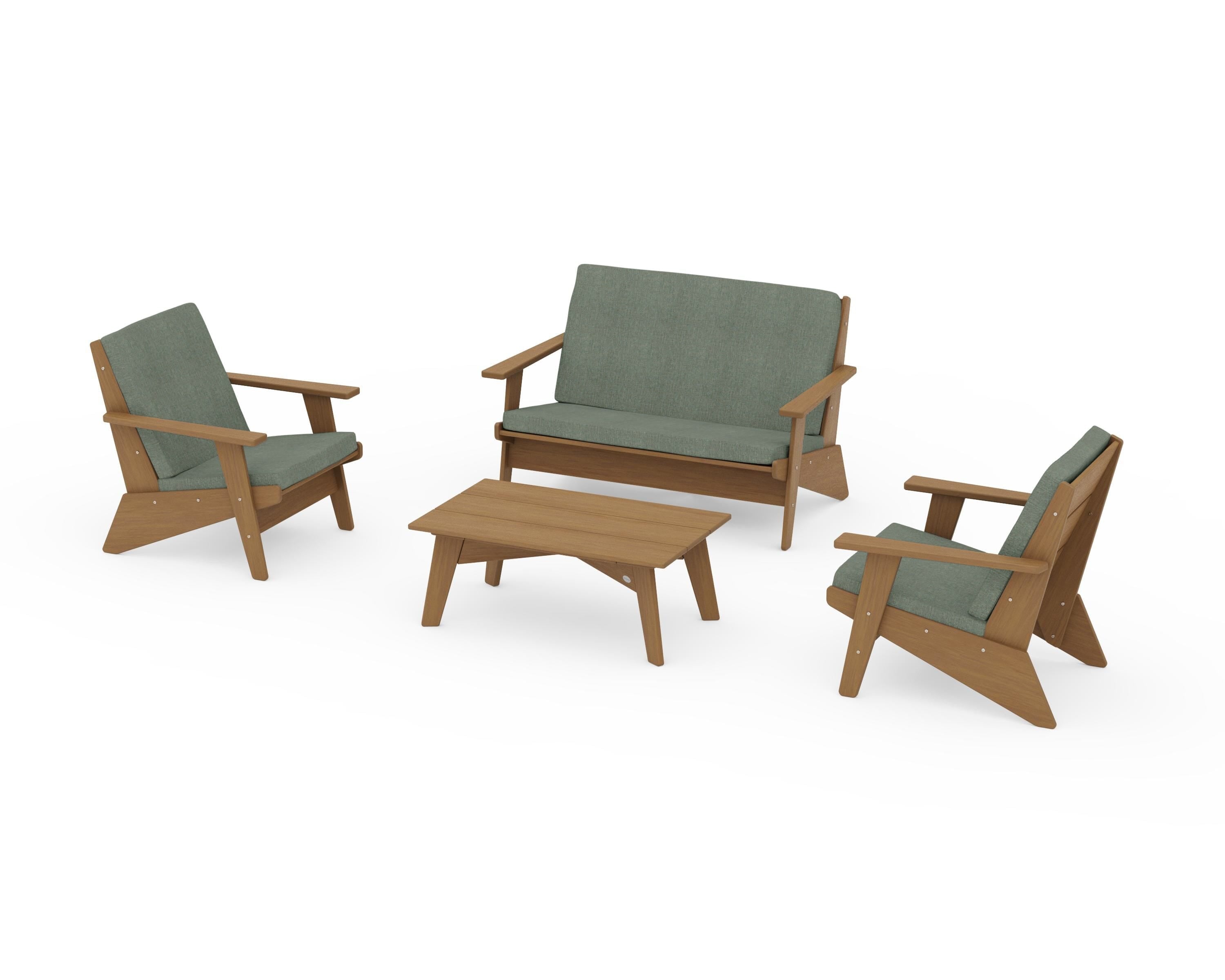 POLYWOOD Riviera Modern Lounge 4-Piece Set in Natural / Cast Sage