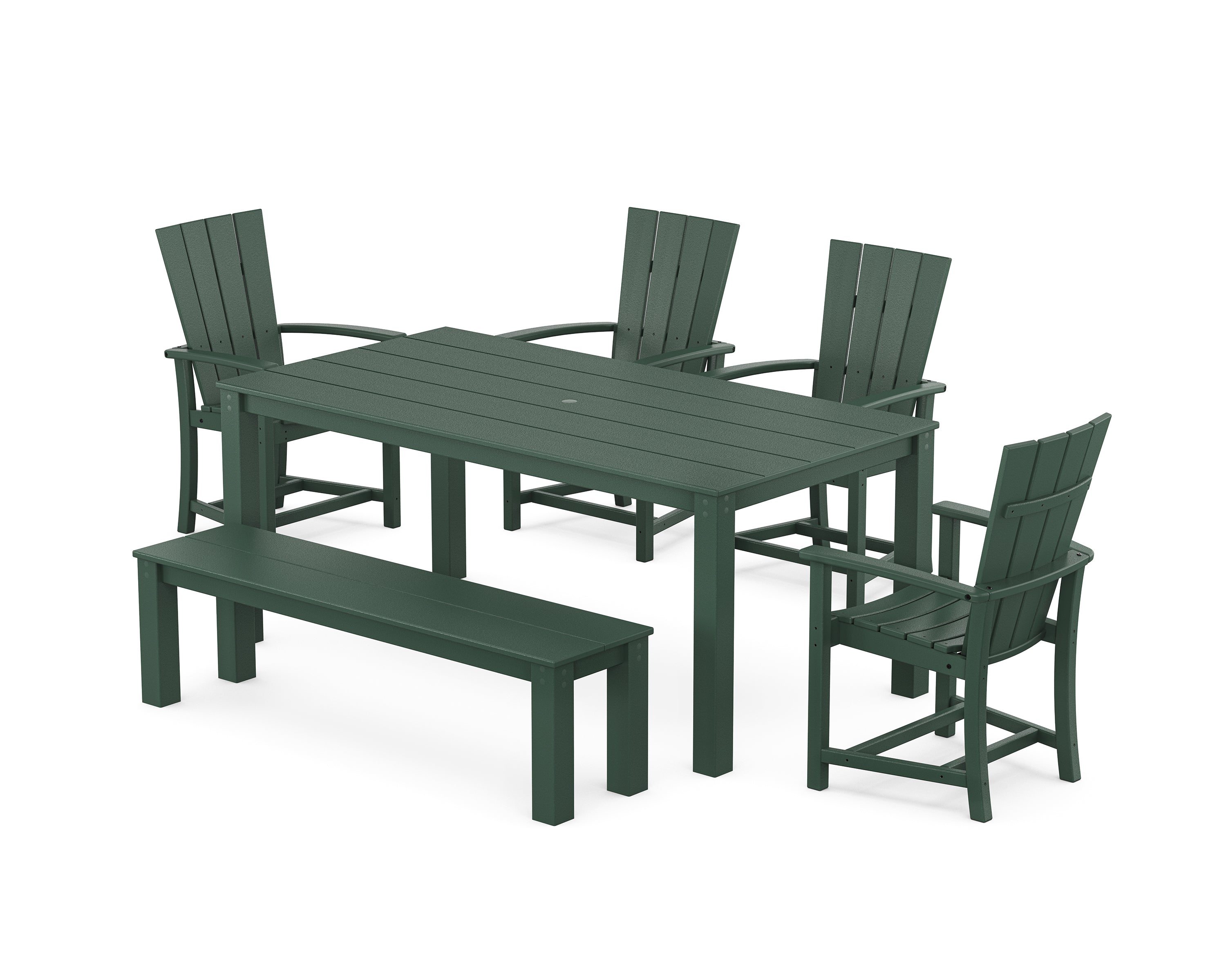 POLYWOOD Quattro 6-Piece Parsons Dining Set with Bench in Green