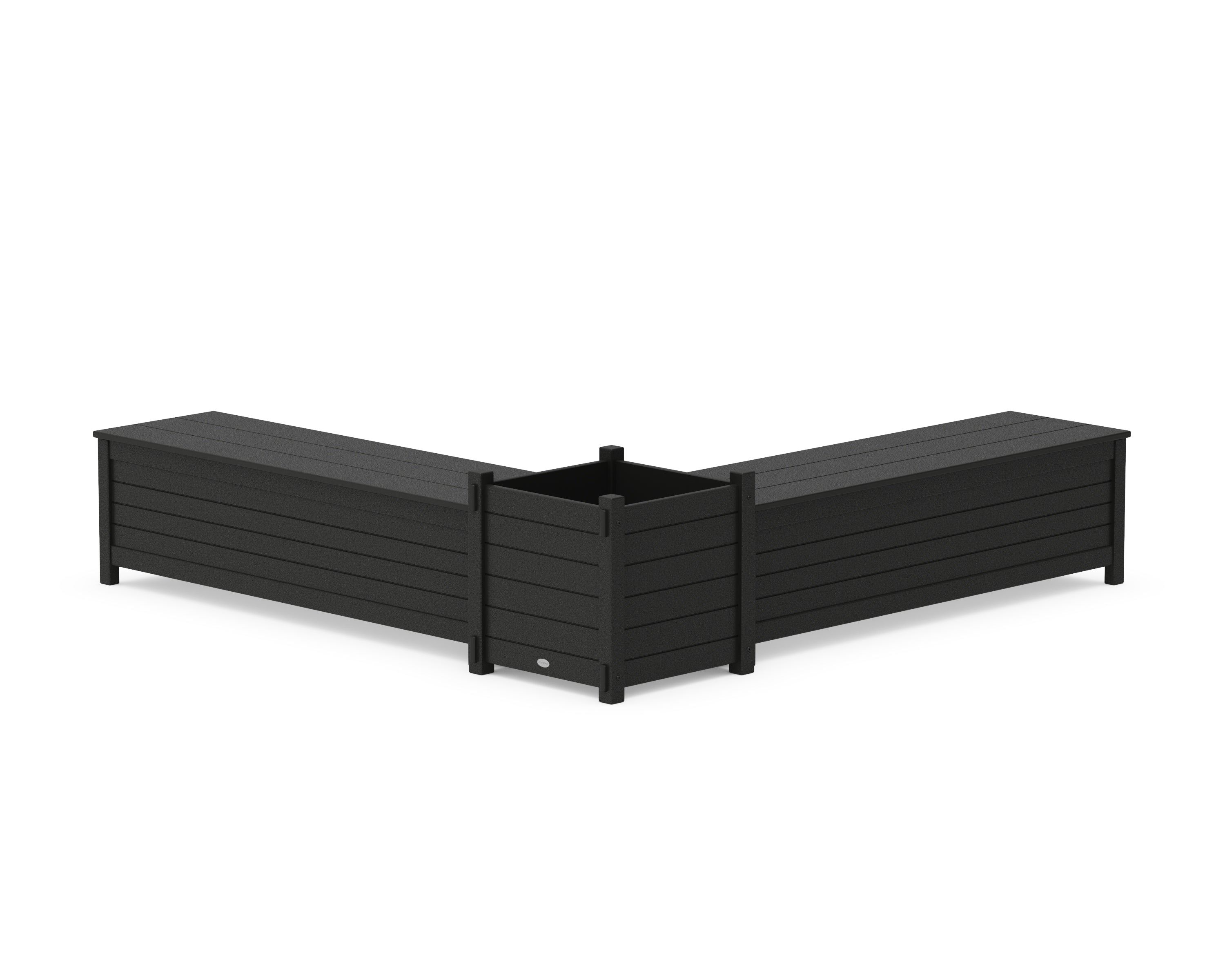 POLYWOOD 60" Nautical L- Shaped Planter Storage Bench Set- Large in Black