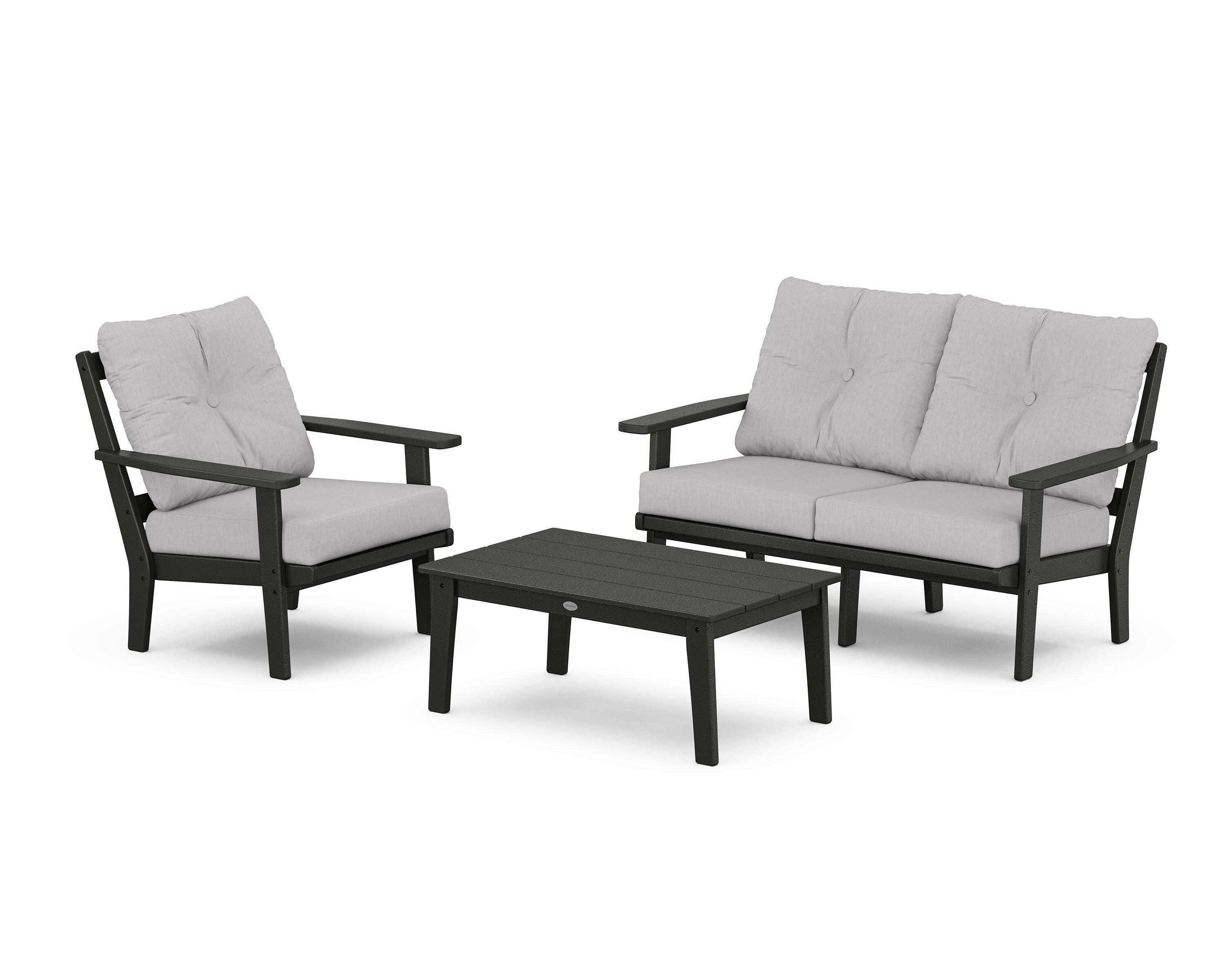 POLYWOOD Oxford 3-Piece Deep Seating Set with Loveseat in Black / Granite