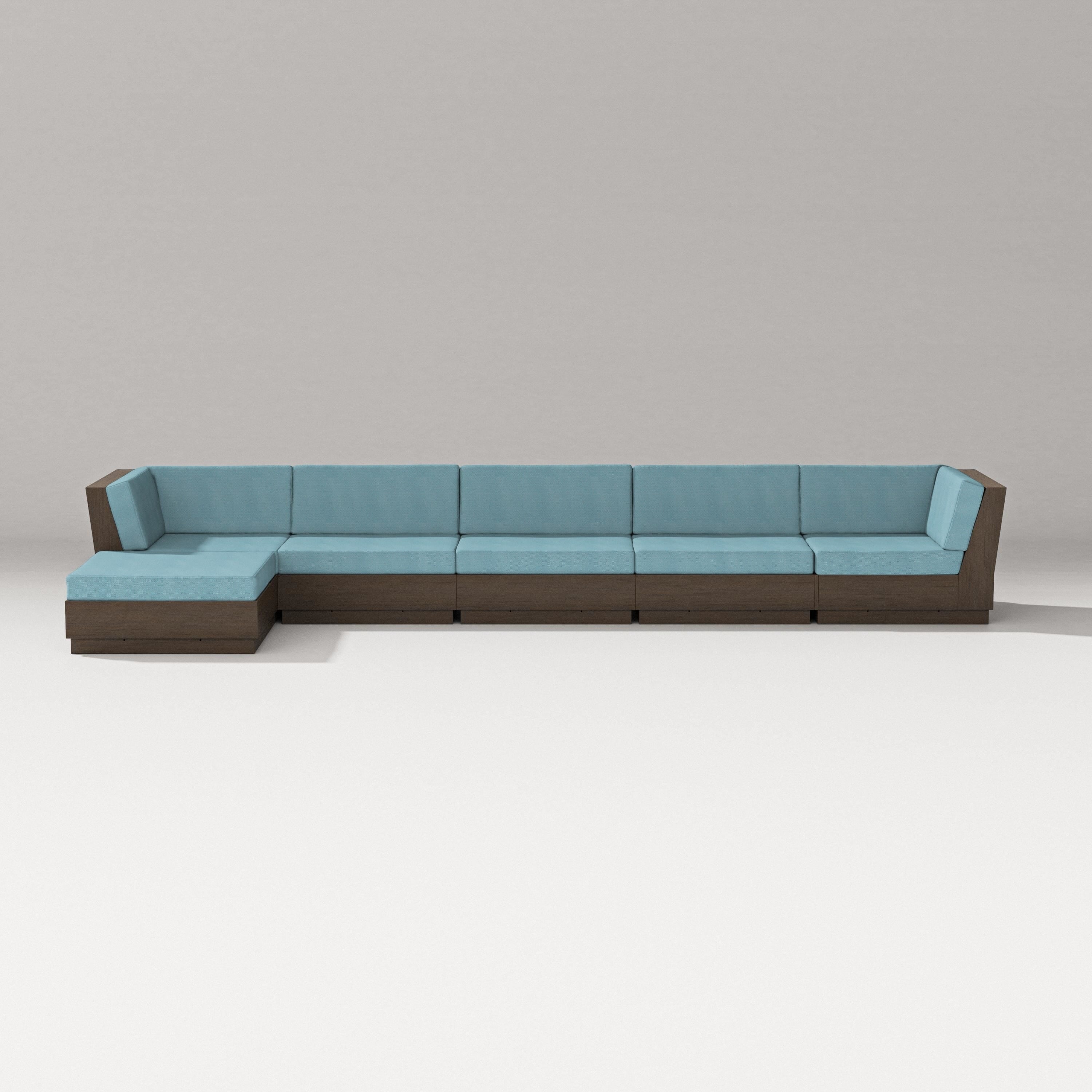 PW Designer Series Elevate 6-Piece Chaise Sectional in Kona / Lattice Sky Blue