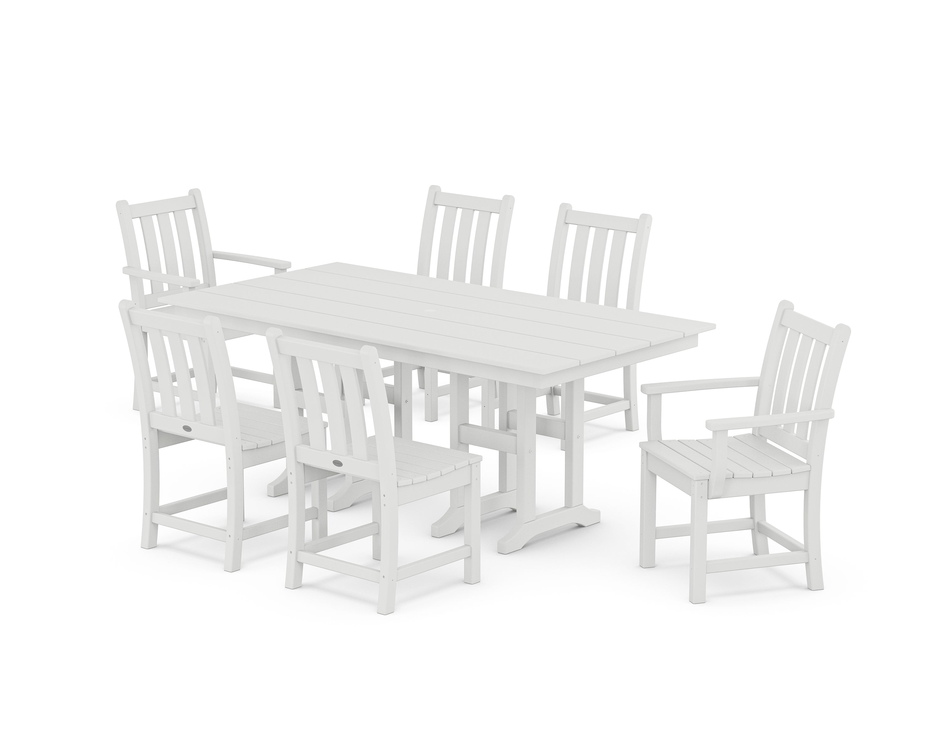 POLYWOOD Traditional Garden 7-Piece Farmhouse Dining Set in White