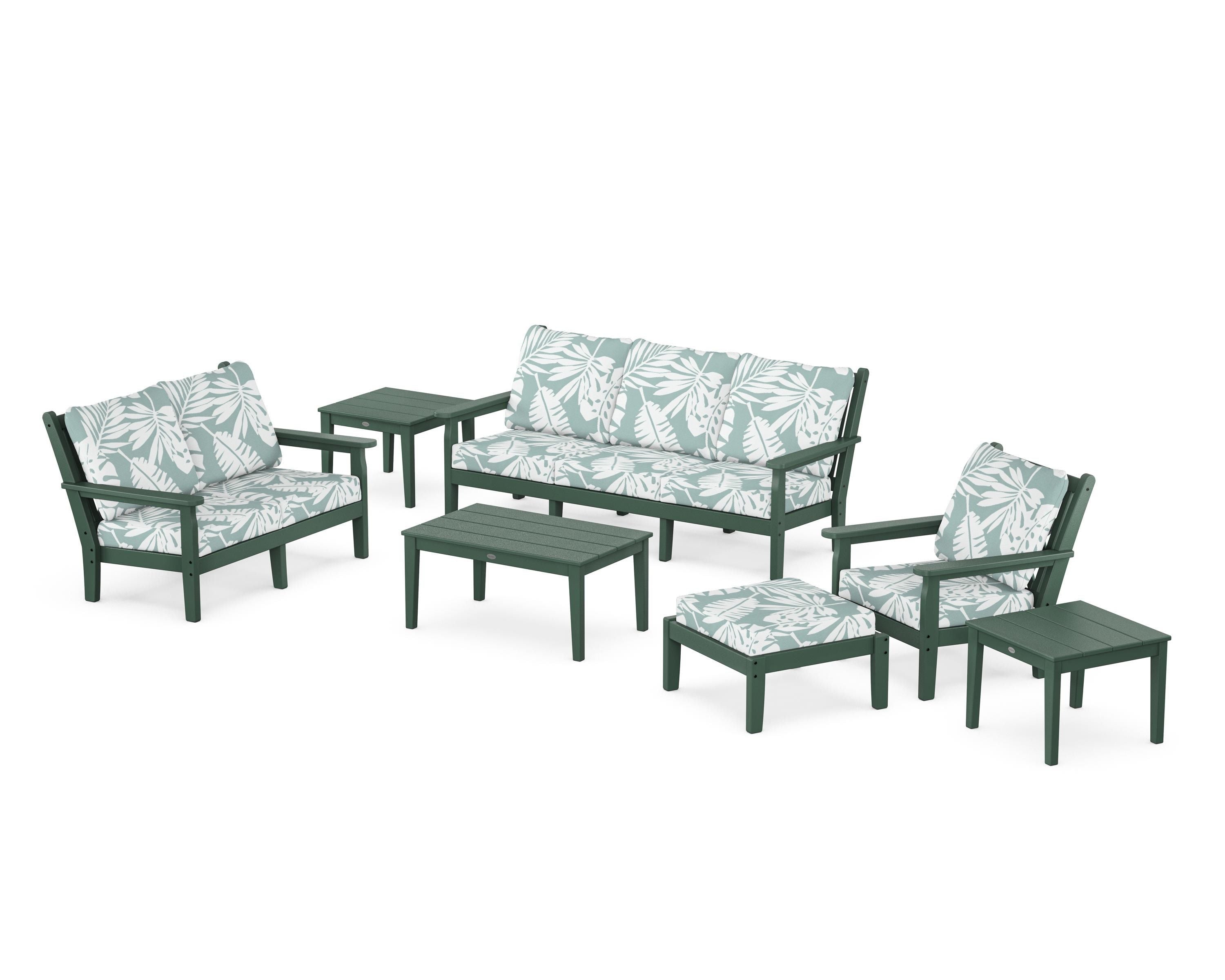 POLYWOOD Chippendale 7-Piece Deep Seating Set in Green / Leaf Glacier Spa