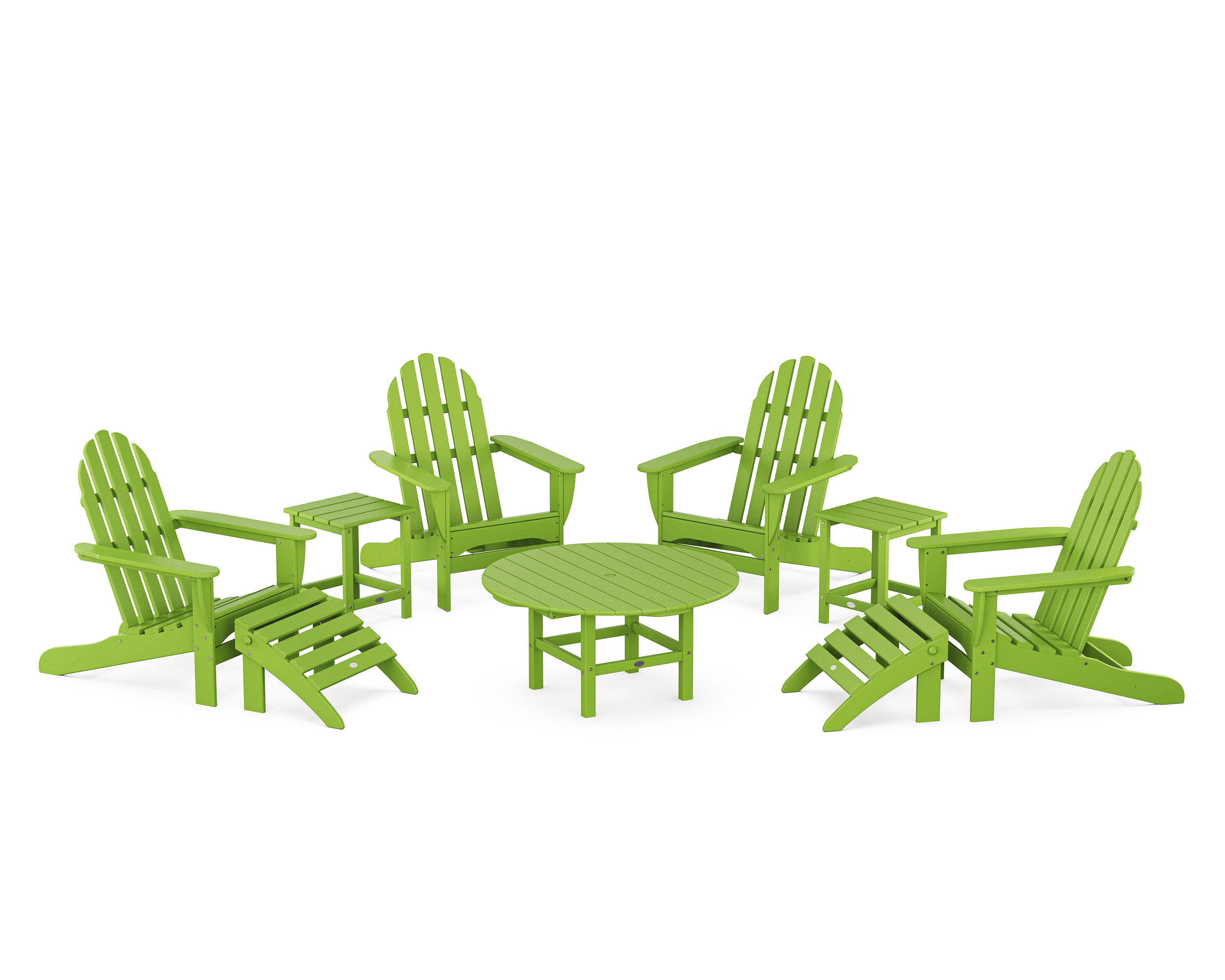 POLYWOOD Classic Adirondack Chair 9-Piece Conversation Set in Lime