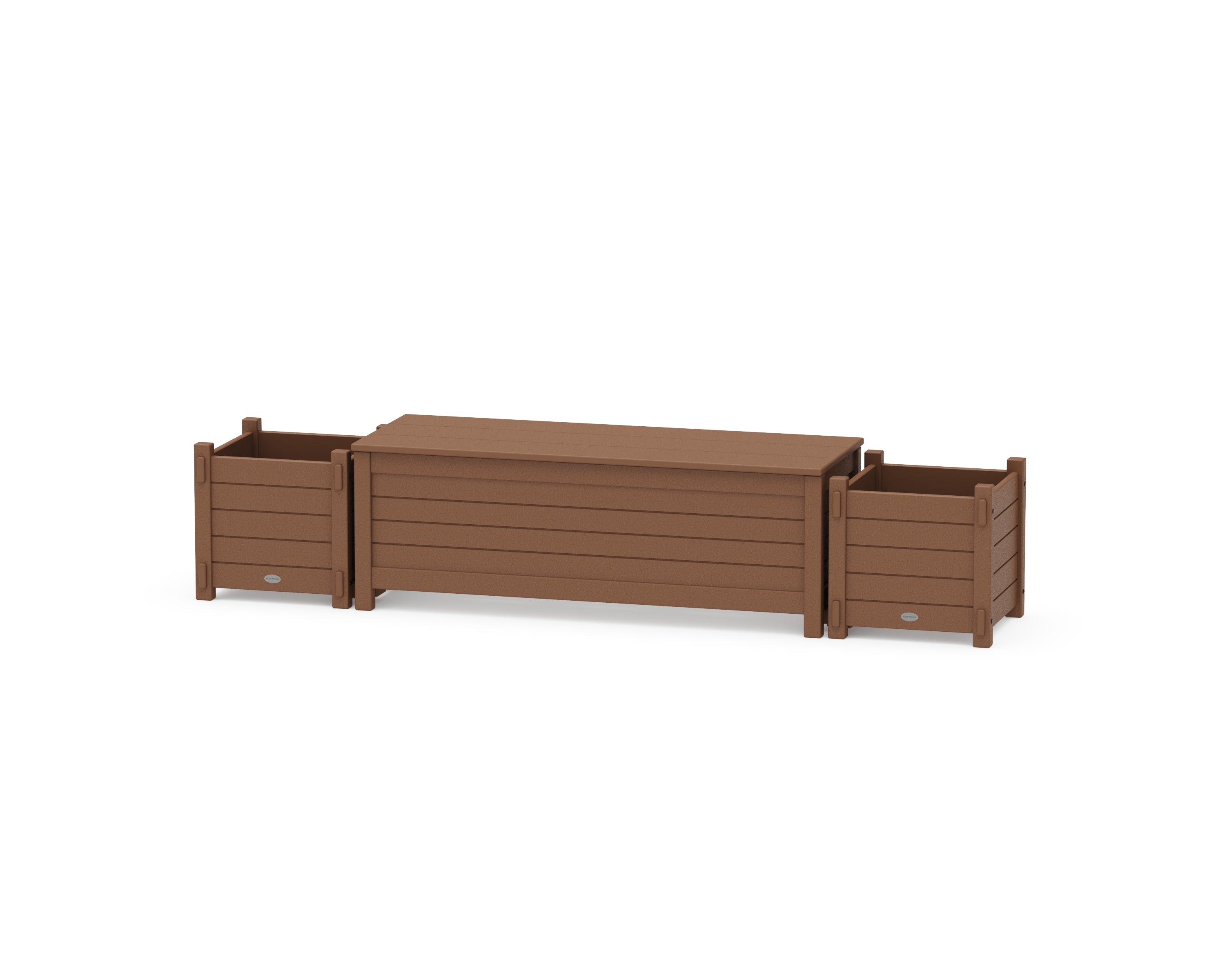 POLYWOOD 48" Nautical Straight Planter Storage Bench Set in Teak