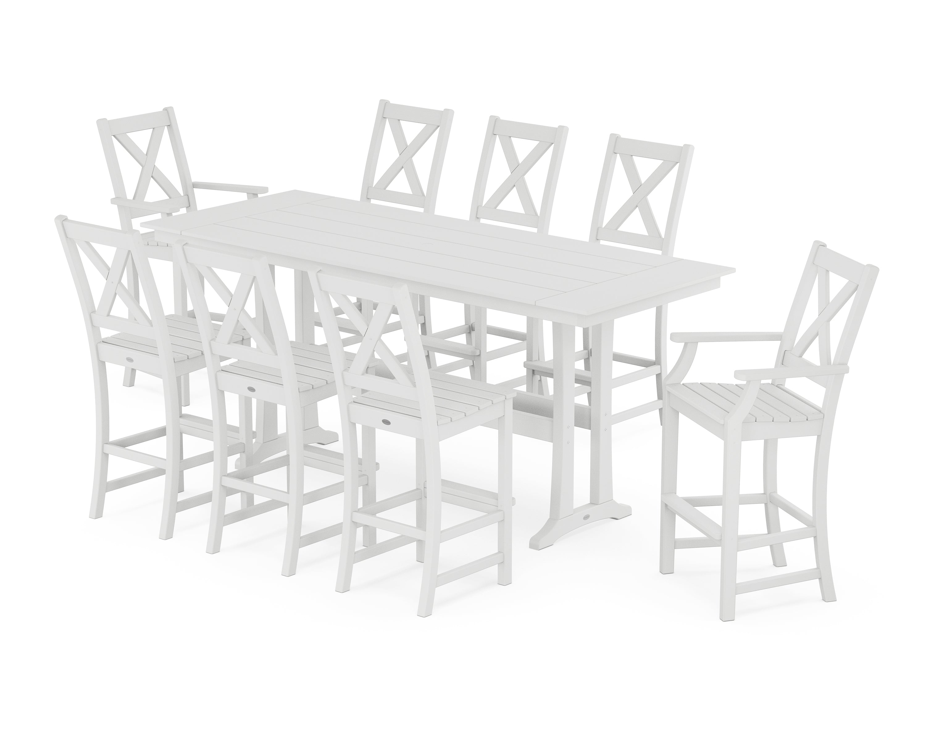 POLYWOOD Braxton 9-Piece Farmhouse Bar Set with Trestle Legs in White