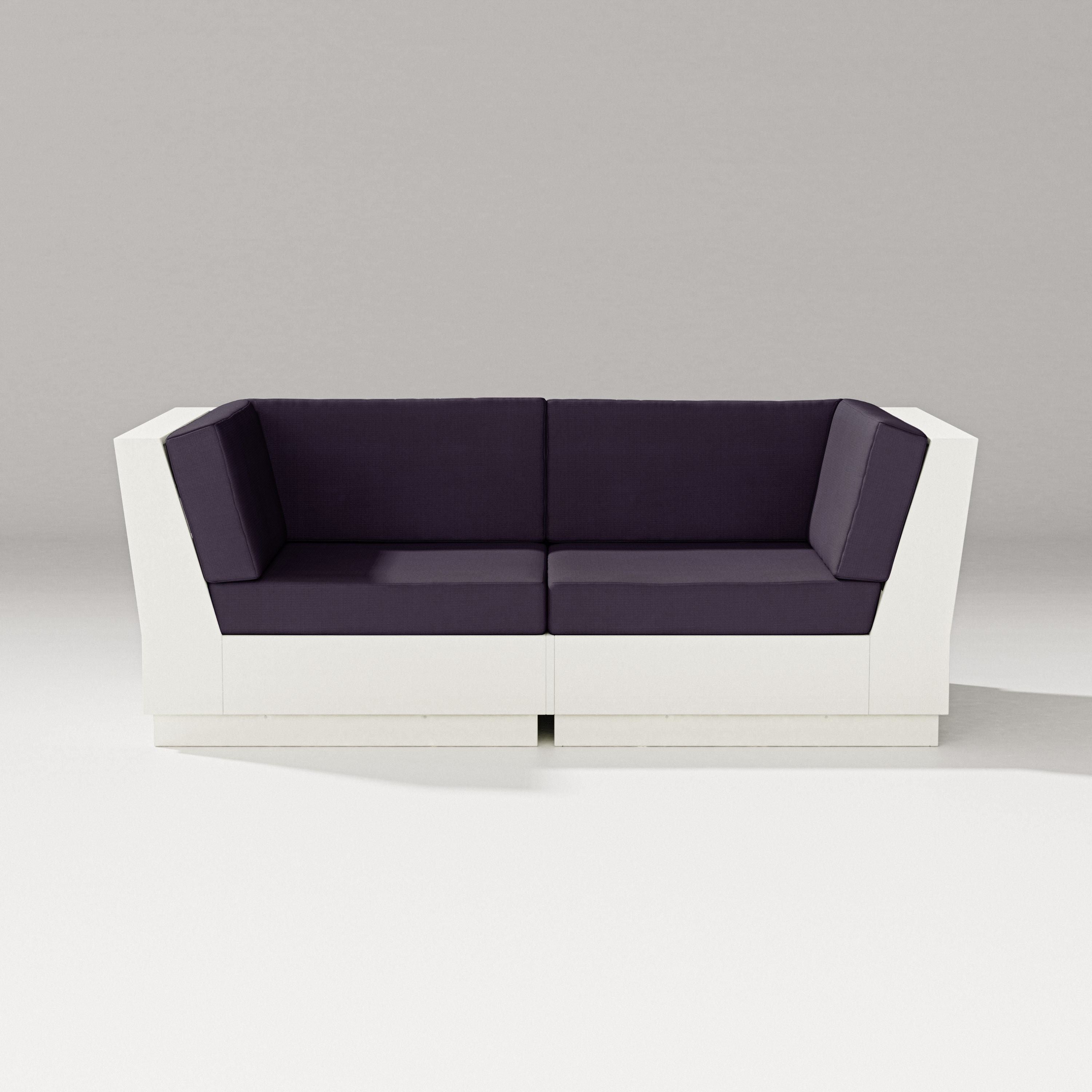 PW Designer Series Elevate Loveseat Sectional in Vintage White / Navy Linen