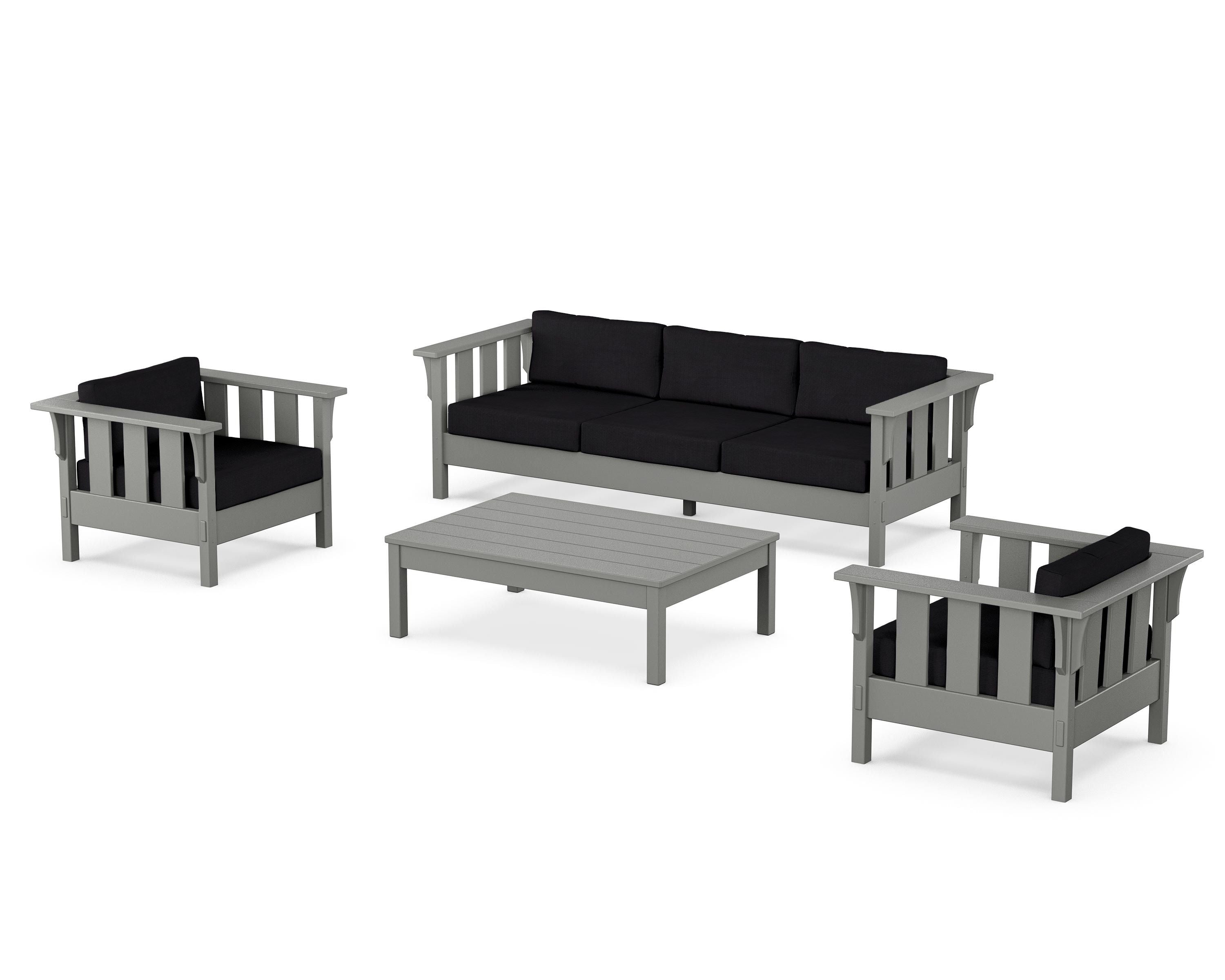 Martha Stewart by POLYWOOD Acadia 4-Piece Deep Seating Set with Sofa in Slate Grey / Midnight Linen