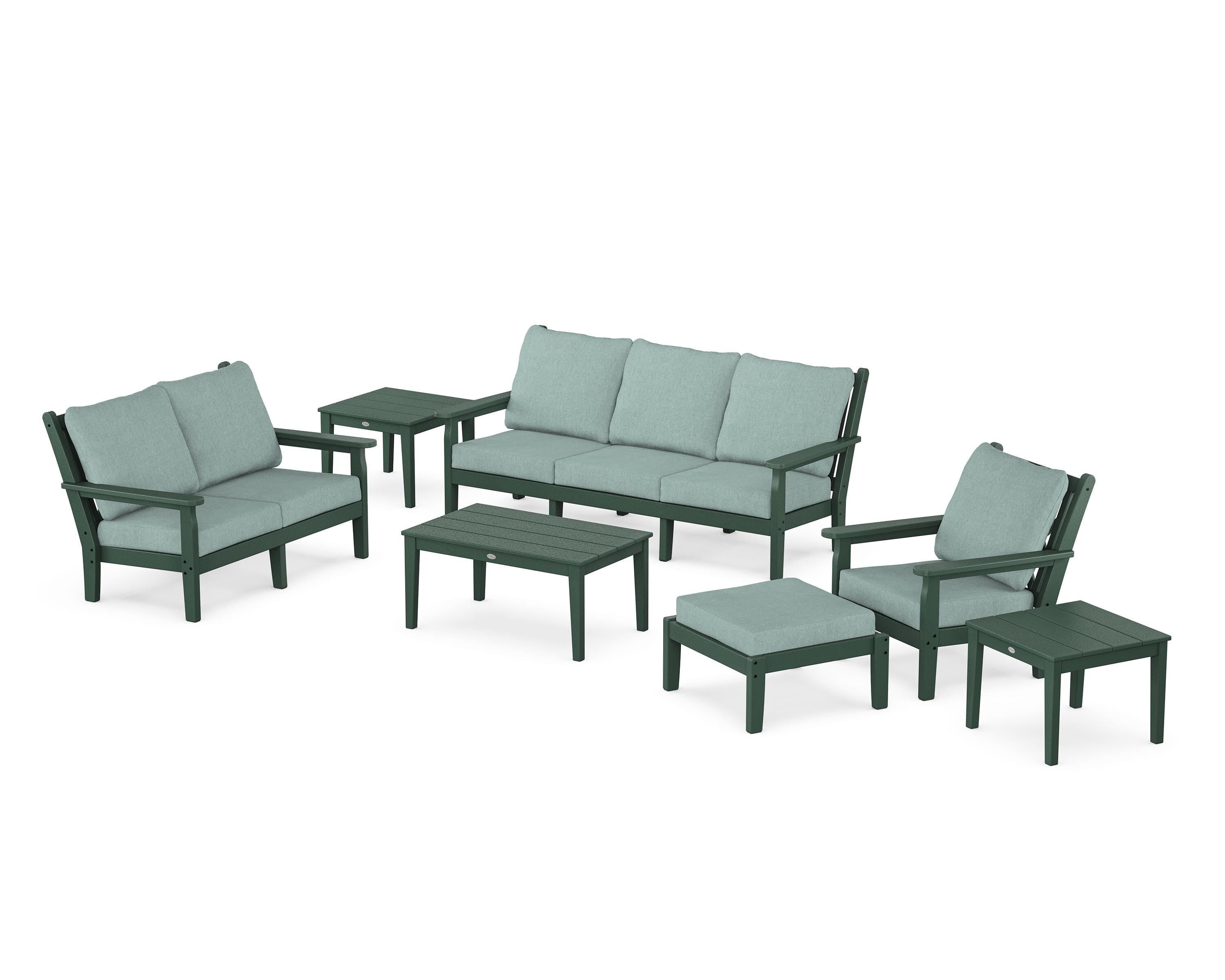POLYWOOD Chippendale 7-Piece Deep Seating Set in Green / Glacier Spa