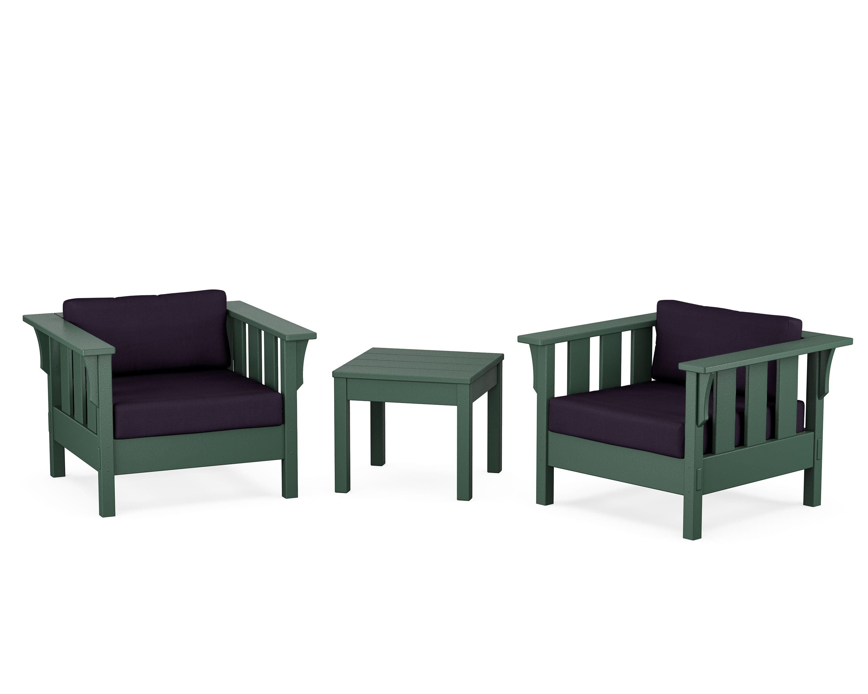 Martha Stewart by POLYWOOD Acadia 3-Piece Deep Seating Set in Green / Navy Linen