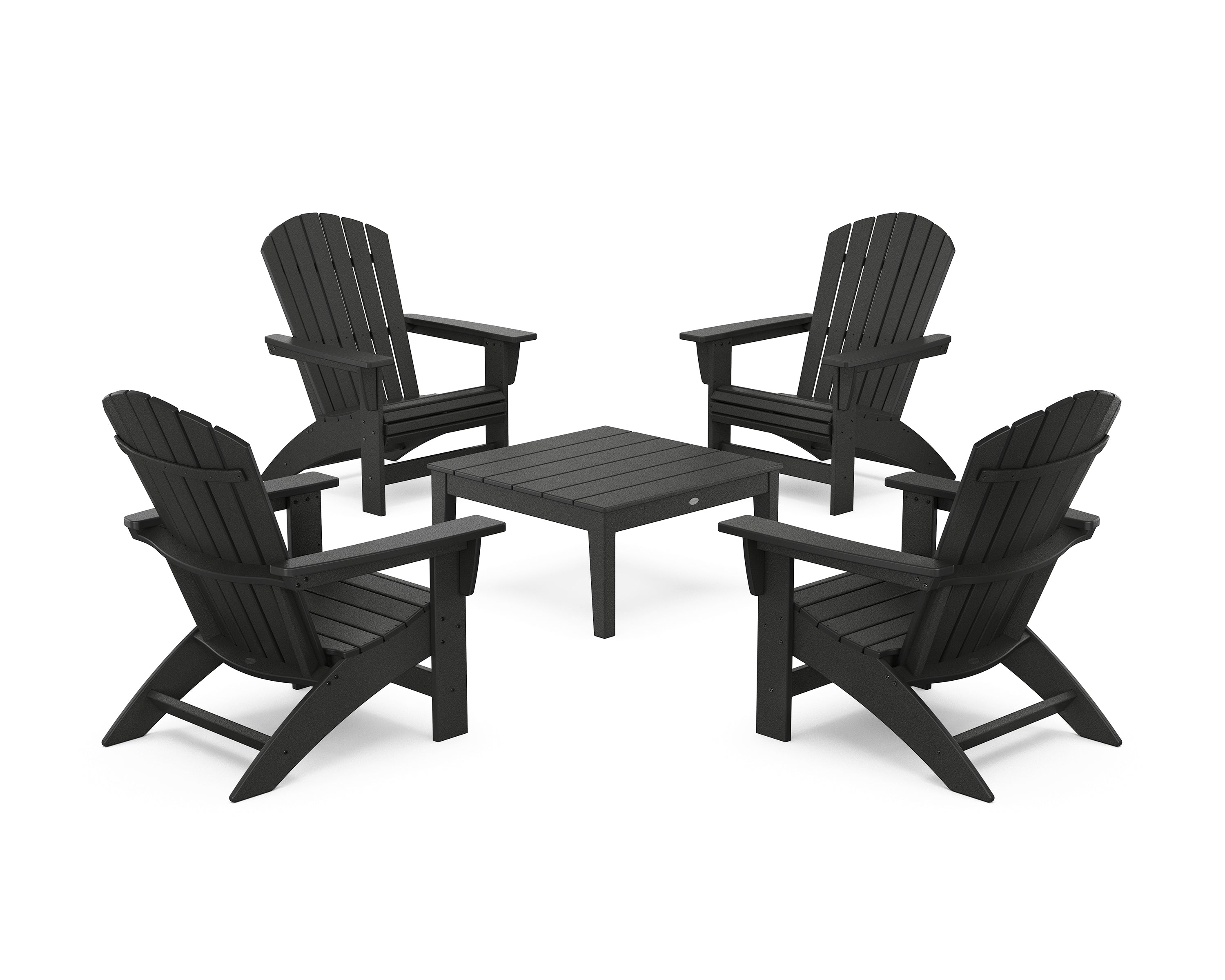 POLYWOOD 5-Piece Nautical Grand Adirondack Chair Conversation Group in Black