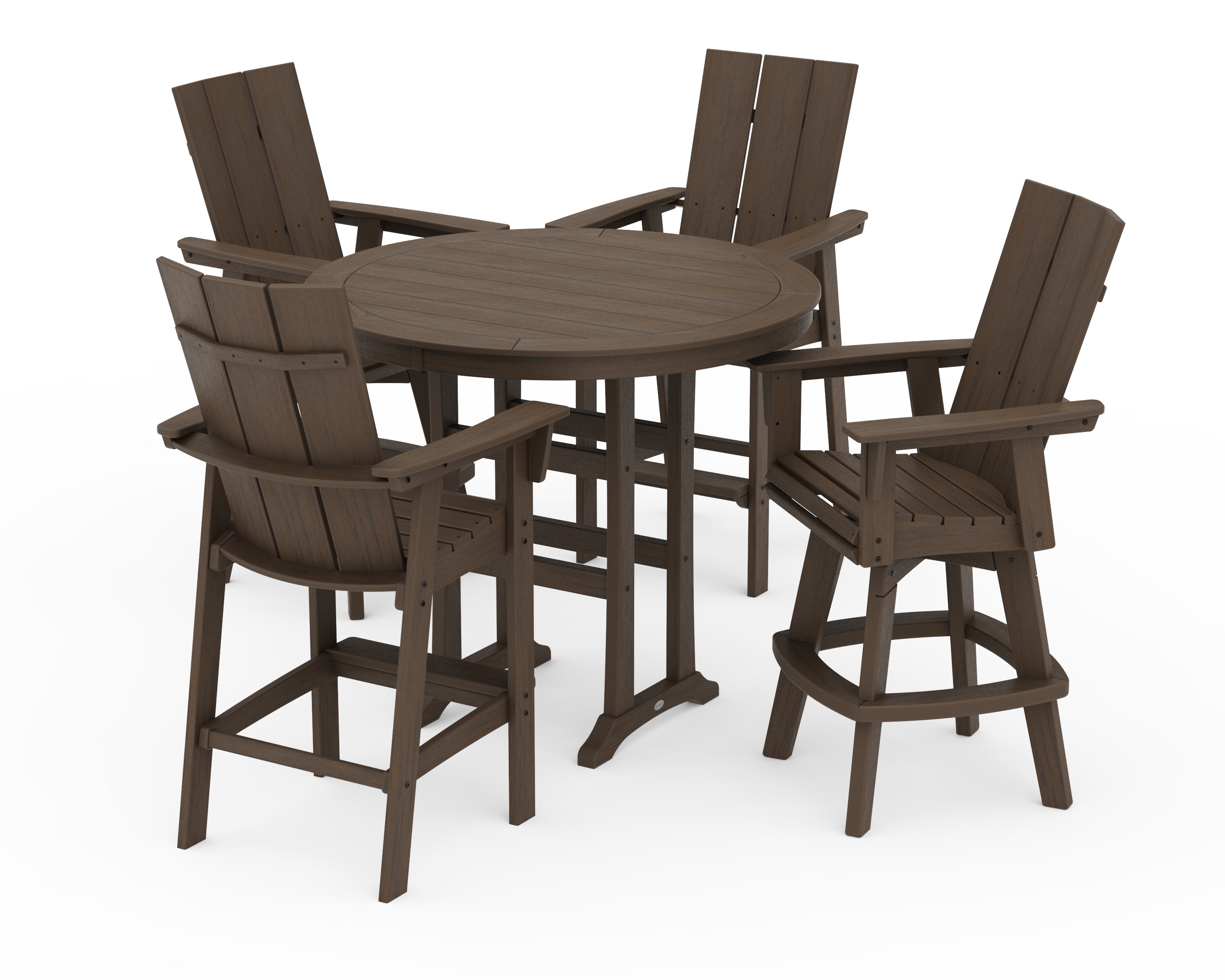 POLYWOOD Modern Adirondack 5-Piece Nautical Trestle Round Bar Set with Swivels in Kona