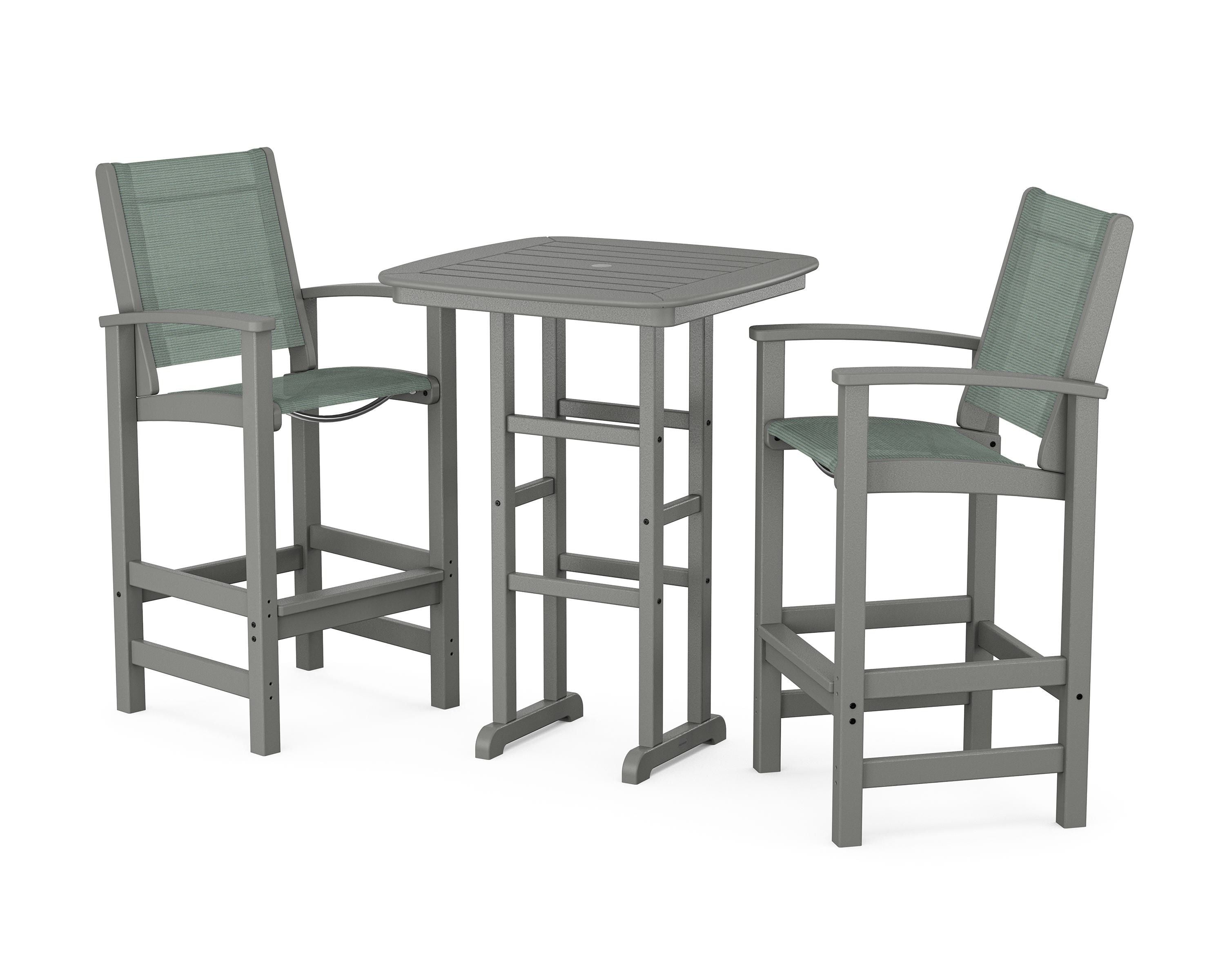 POLYWOOD Coastal 3-Piece Bar Set in Slate Grey / Dupioni Sea Mist Sling