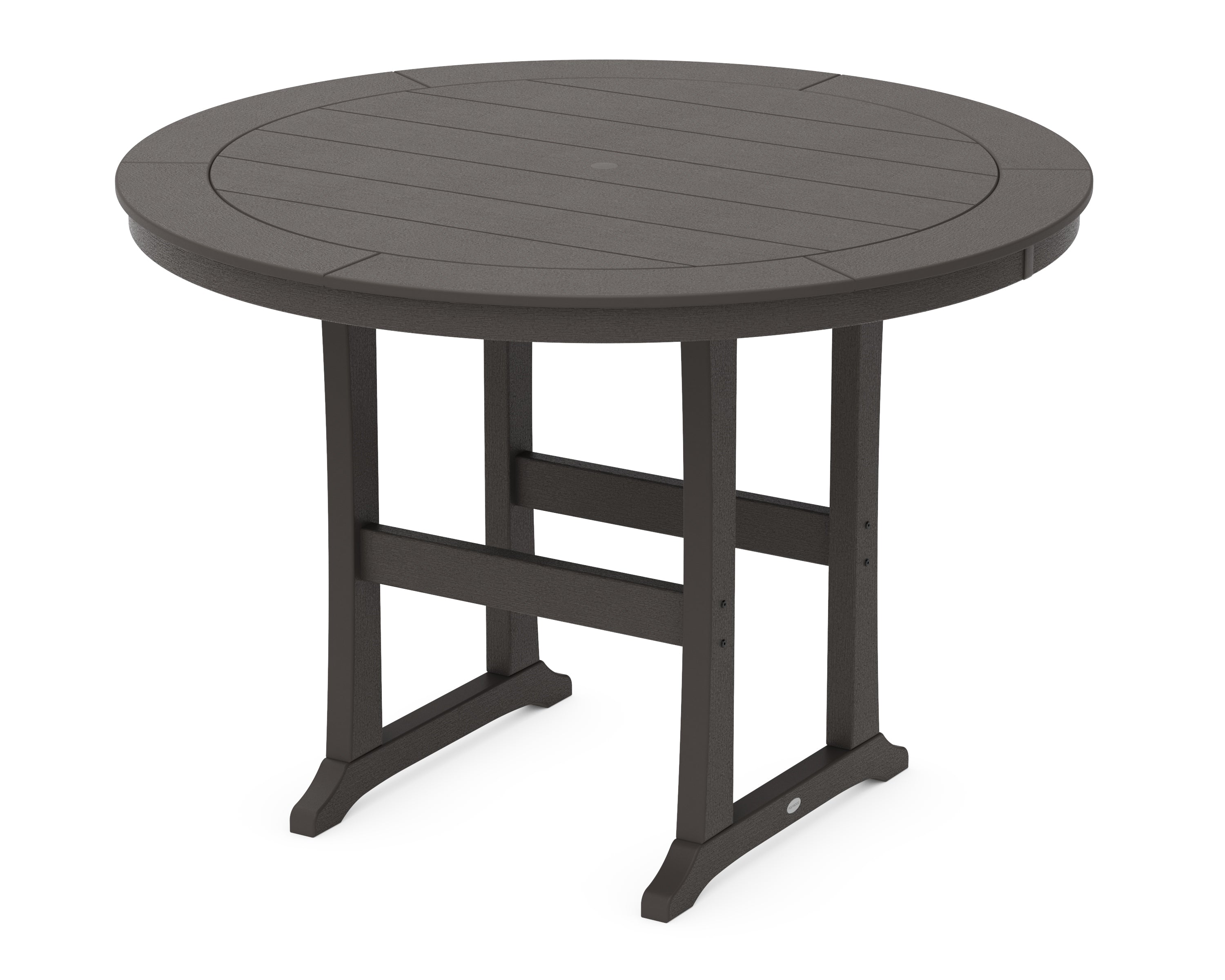 POLYWOOD Nautical Trestle 60” Round Bar Table in Vintage Coffee