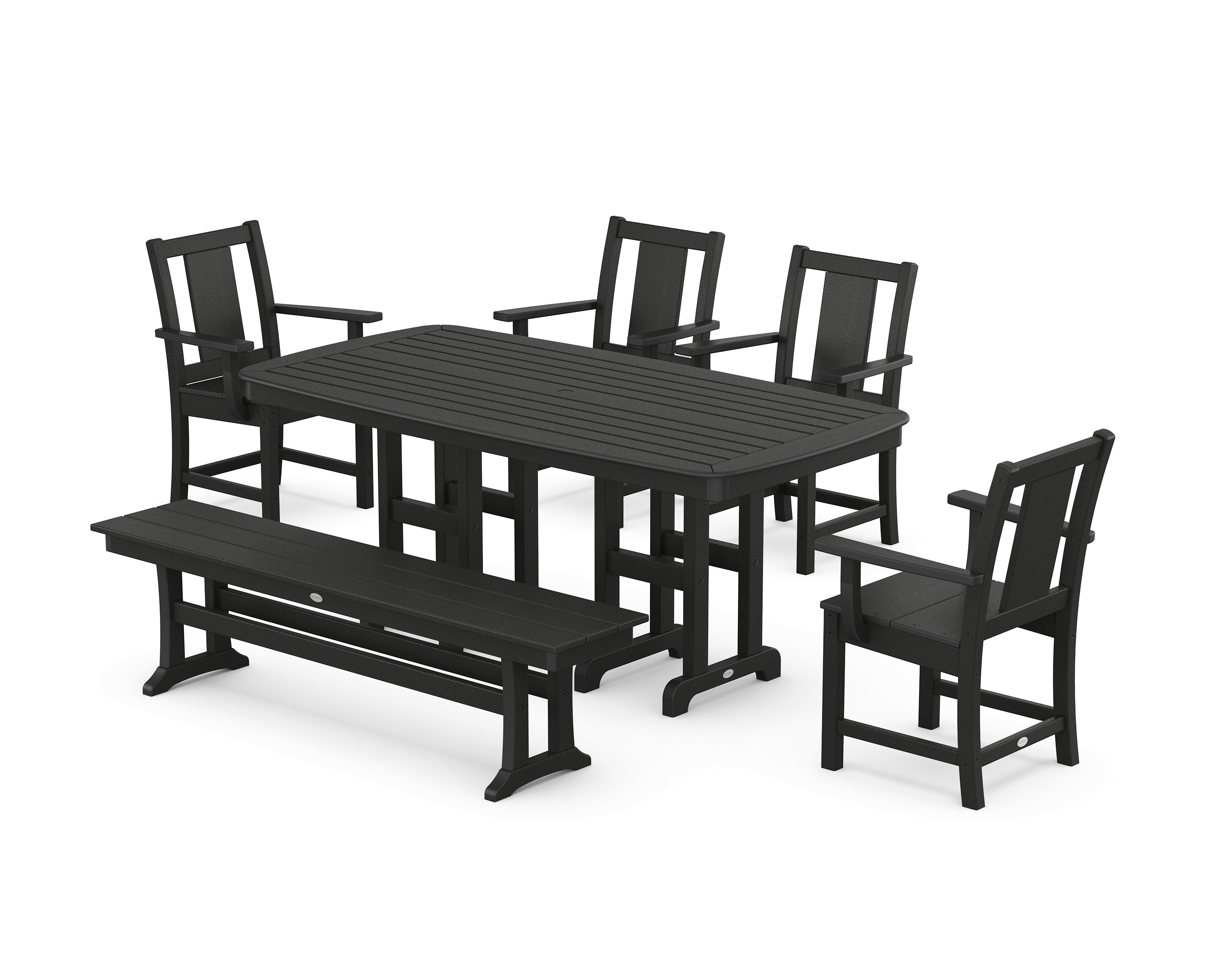 POLYWOOD Prairie 6-Piece Dining Set with Bench in Black