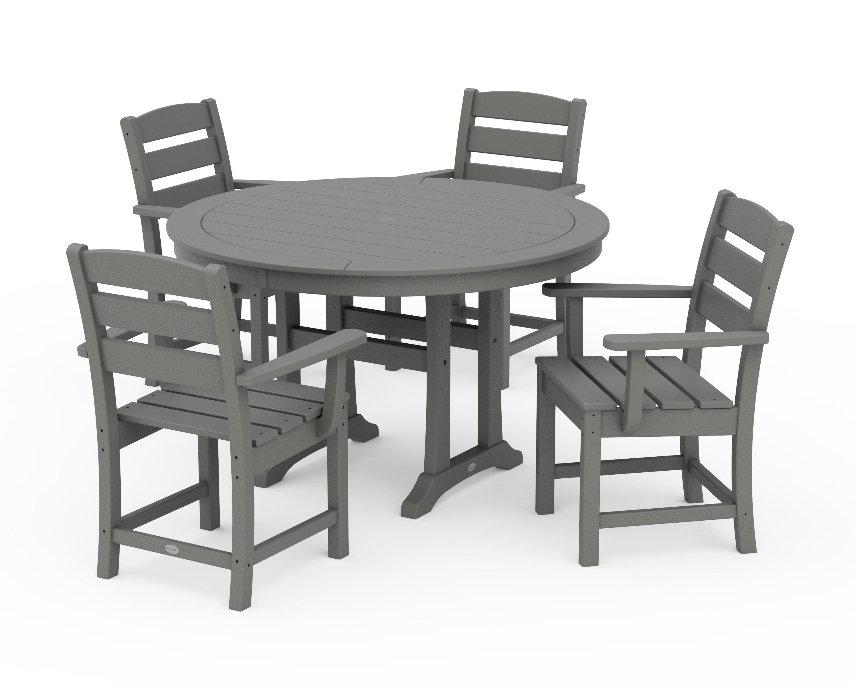 POLYWOOD Lakeside 5-Piece Round Dining Set with Trestle Legs in Slate Grey