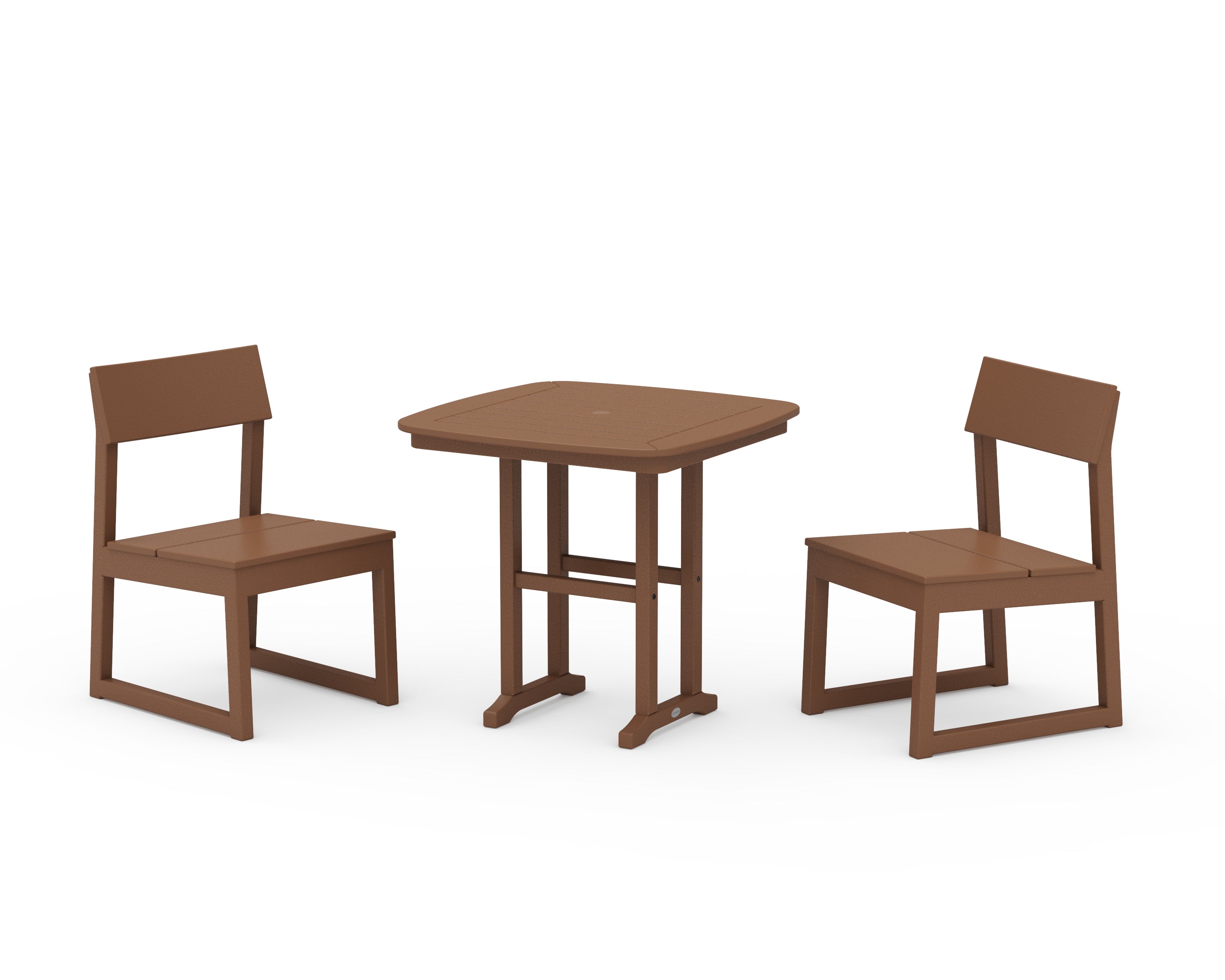 POLYWOOD EDGE Side Chair 3-Piece Dining Set in Teak