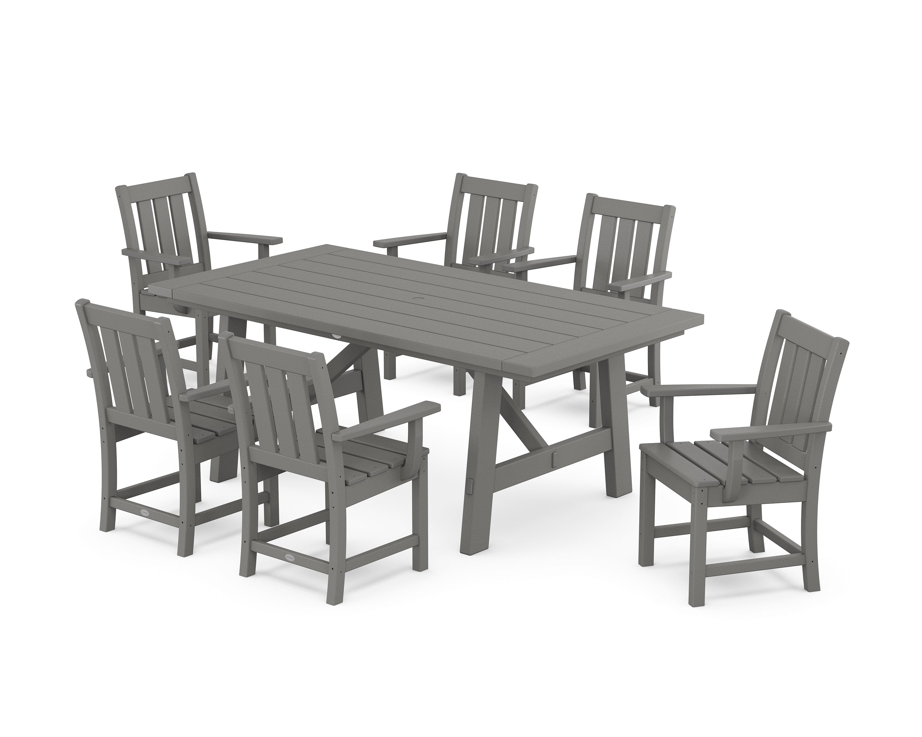 POLYWOOD Oxford Arm Chair 7-Piece Rustic Farmhouse Dining Set in Slate Grey