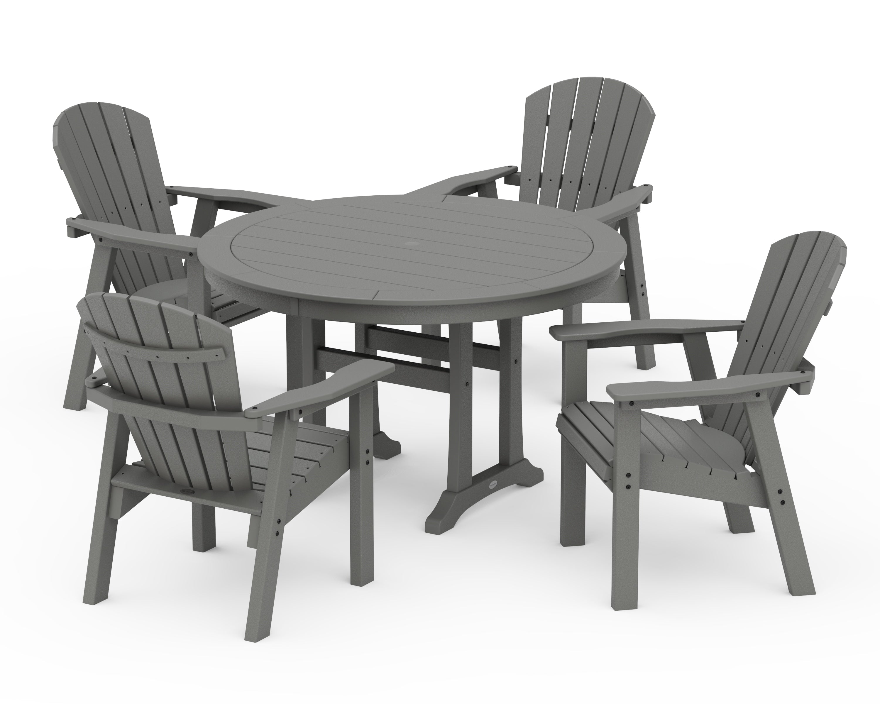 POLYWOOD Seashell 5-Piece Round Dining Set with Trestle Legs in Slate Grey