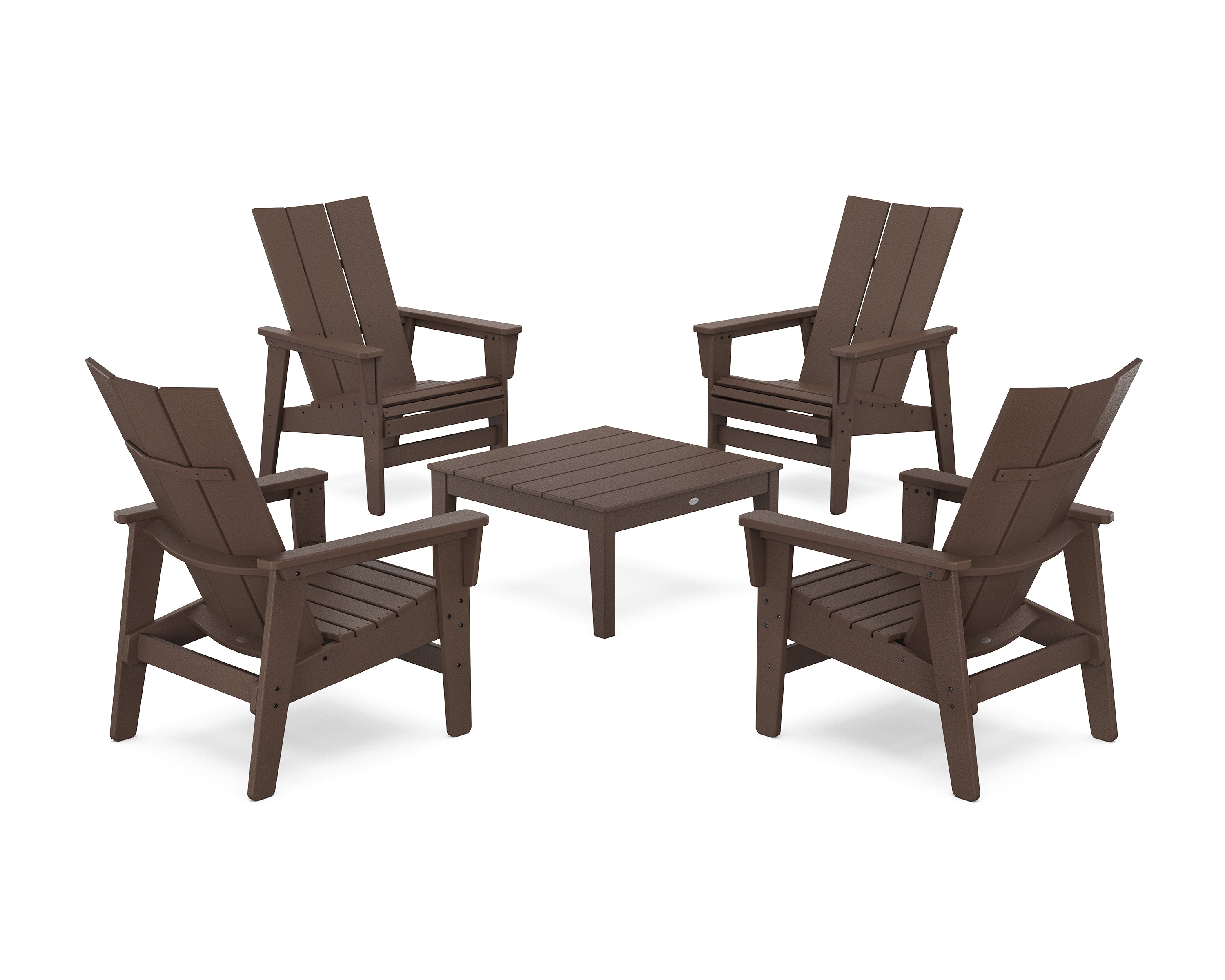POLYWOOD® 5-Piece Modern Grand Upright Adirondack Chair Conversation Group in Mahogany
