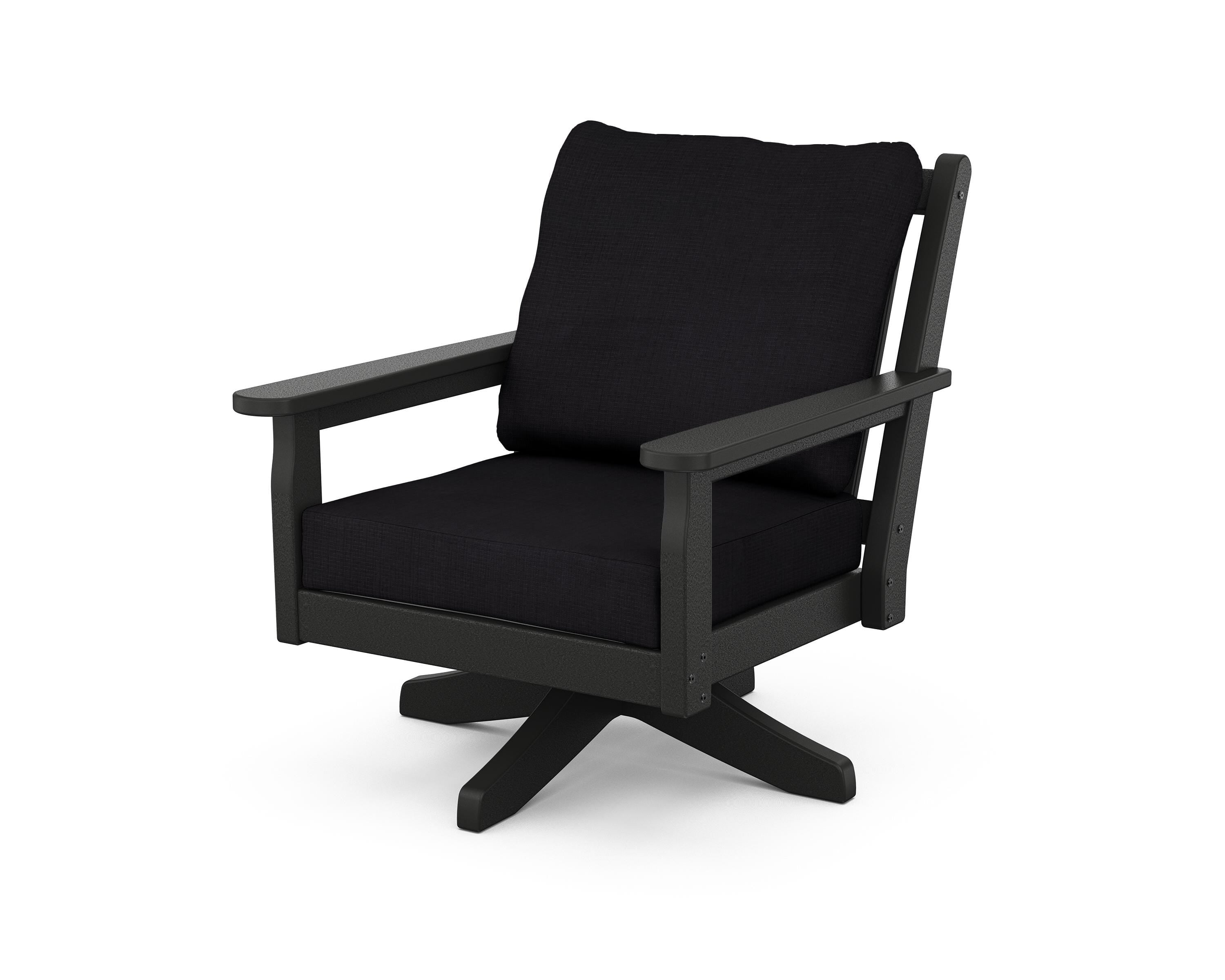 POLYWOOD Chippendale Deep Seating Swivel Chair in Black / Midnight Linen