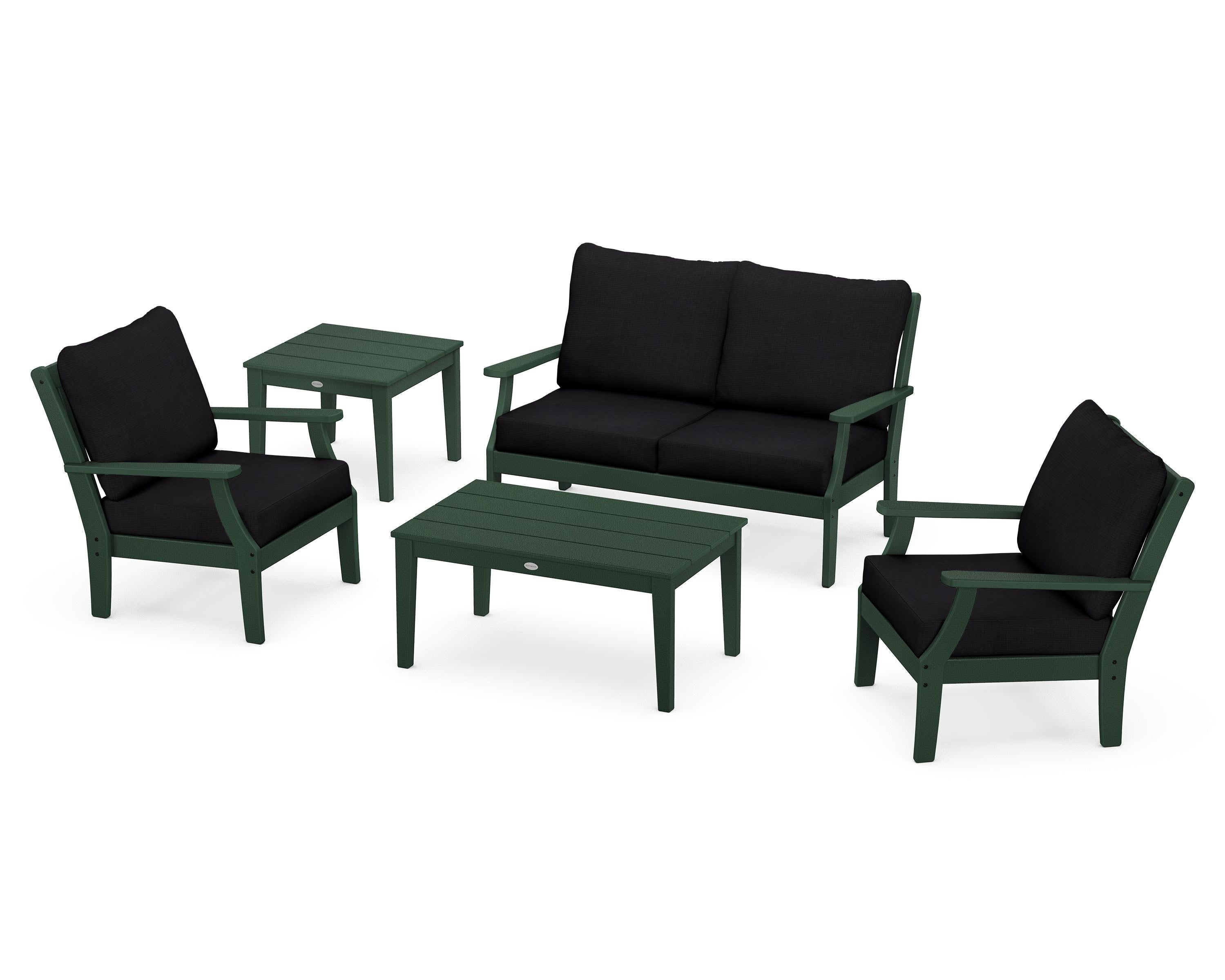 POLYWOOD Braxton 5-Piece Deep Seating Set in Green / Midnight Linen