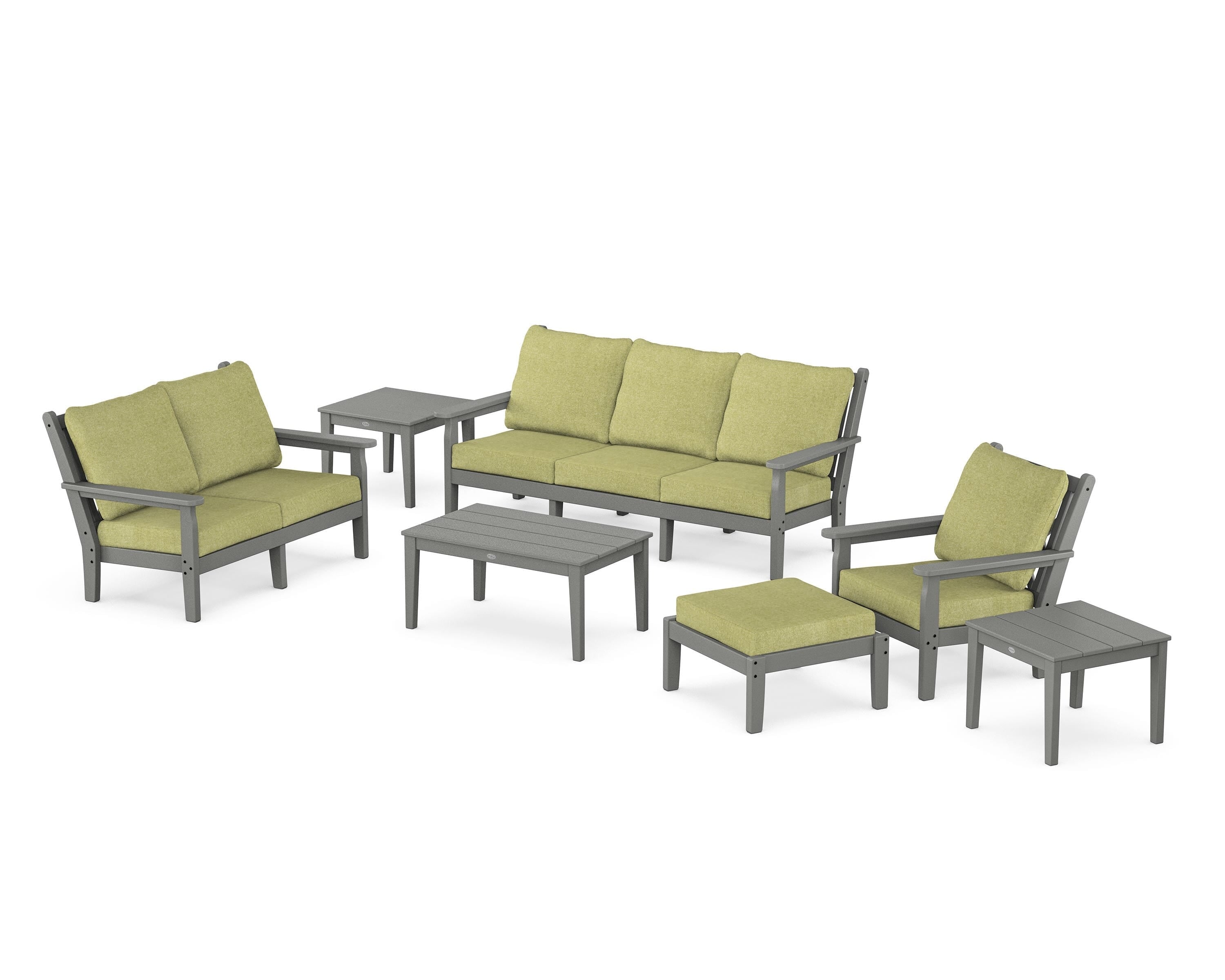 POLYWOOD Chippendale 7-Piece Deep Seating Set in Slate Grey / Chartreuse Boucle