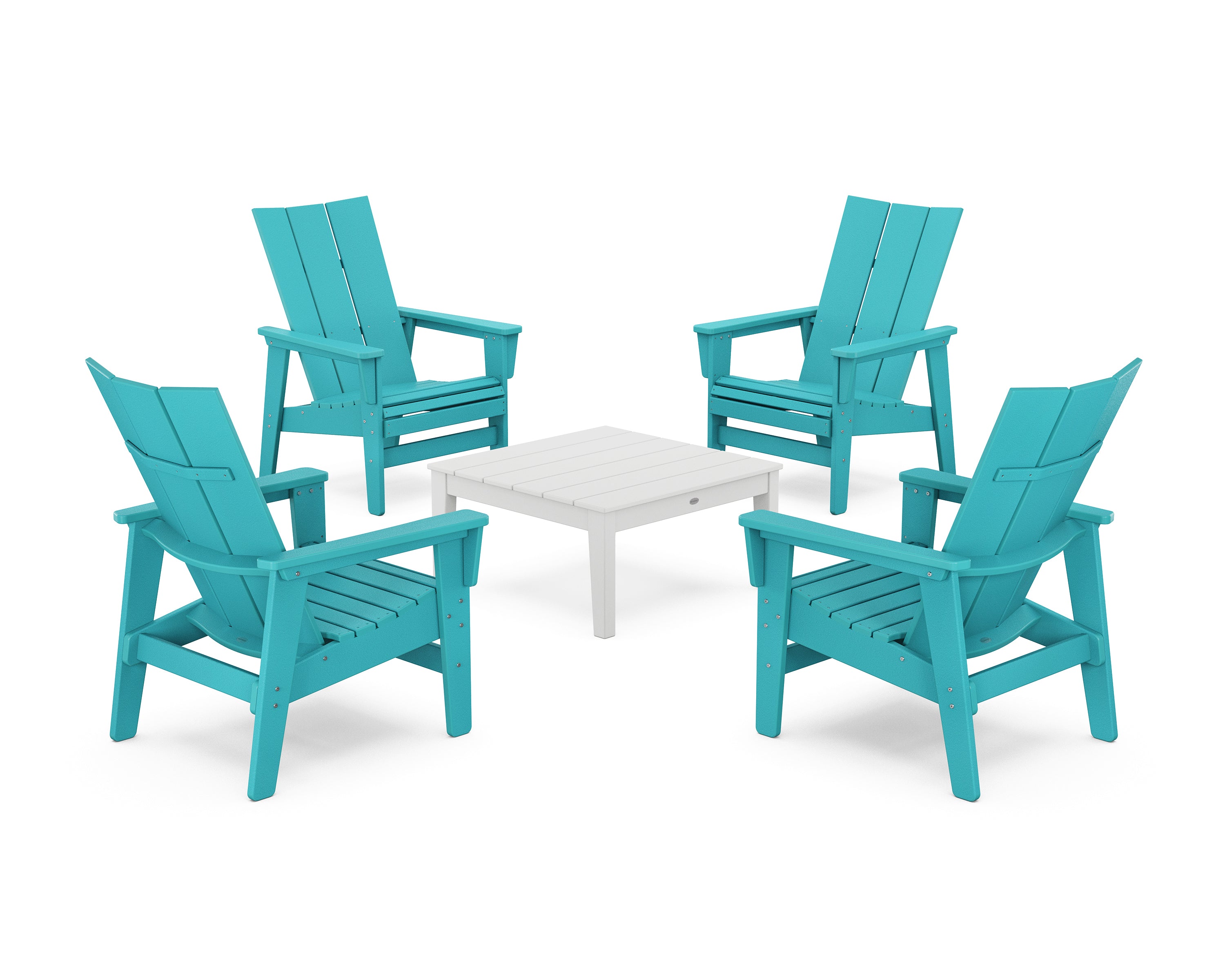 POLYWOOD® 5-Piece Modern Grand Upright Adirondack Chair Conversation Group in Aruba / White